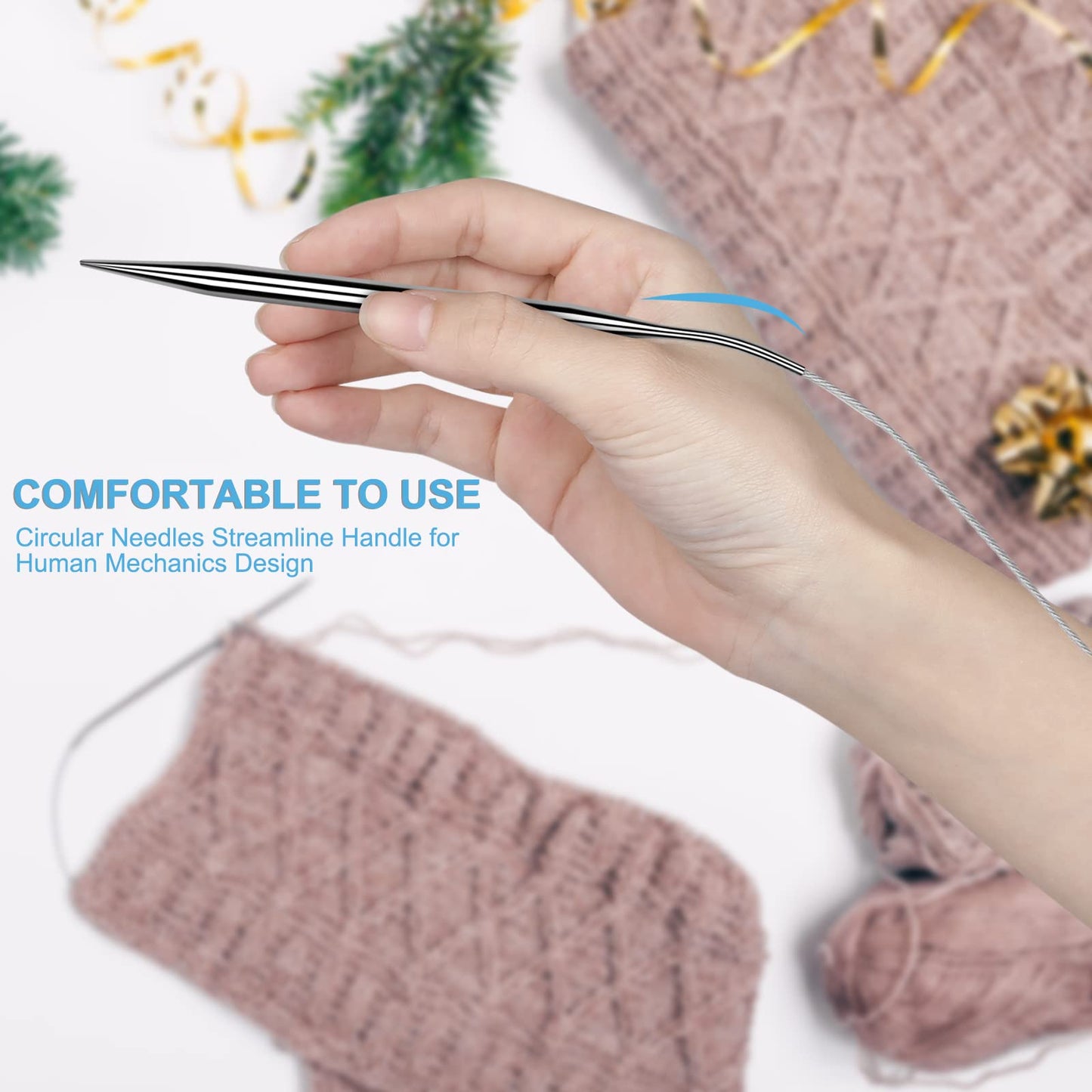 Aeelike Circular Knitting Needles Set, Stainless Steel Knitting Needles Round Knitting Needle Set (100 cm), 9 Pack Long Knitting Needles for Blankets Scarves Sweaters, Great for Beginners