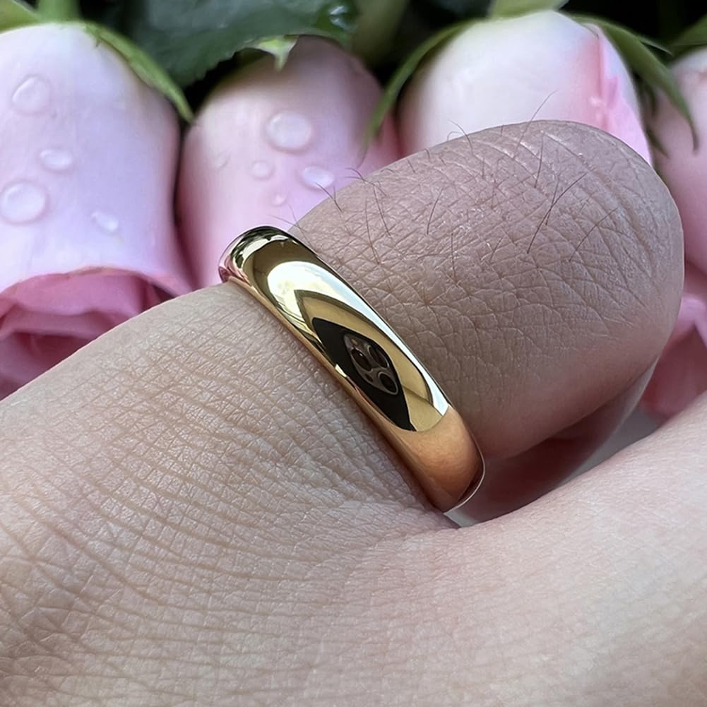 TUTISS 4mm Gold Tungsten Rings for Women Men Engagement Wedding Bands Domed Polished Comfort Fit Size 10