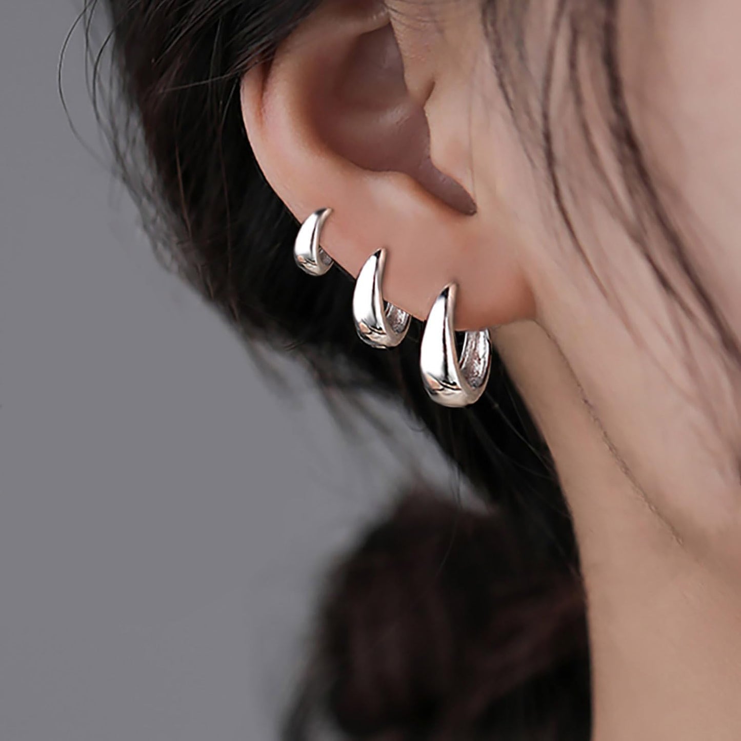 3Pairs Sterling Silver Hoop Earrings Set for Women Trendy Huggie Dainty Earring Jewelry for Women Teens (Silver - 3 Pairs)