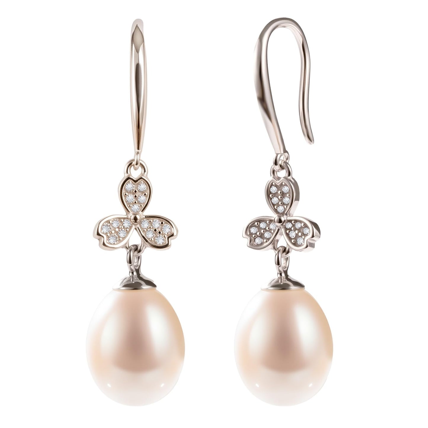 Pearl Drop Earrings for Women, Gold Plated & 925 Sterling Silver, Pink & White Dangle Earrings, Dainty Cute Elegant Bridal Wedding Gift for Her