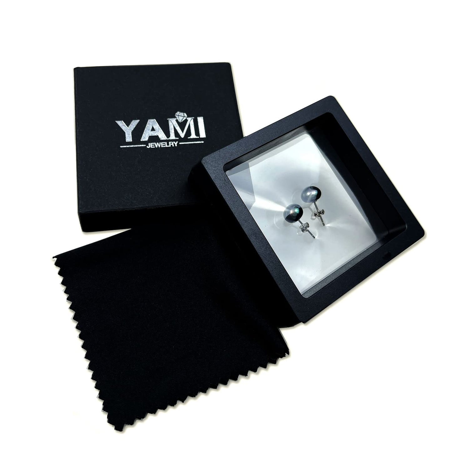 YAMI Pearl Earrings for Women, 925 Sterling Silver Hypoallergenic Stud, Saltwater Cultured Black Pearl, Classic & Elegant Jewelry Gifts for Her, 9-9.5MM