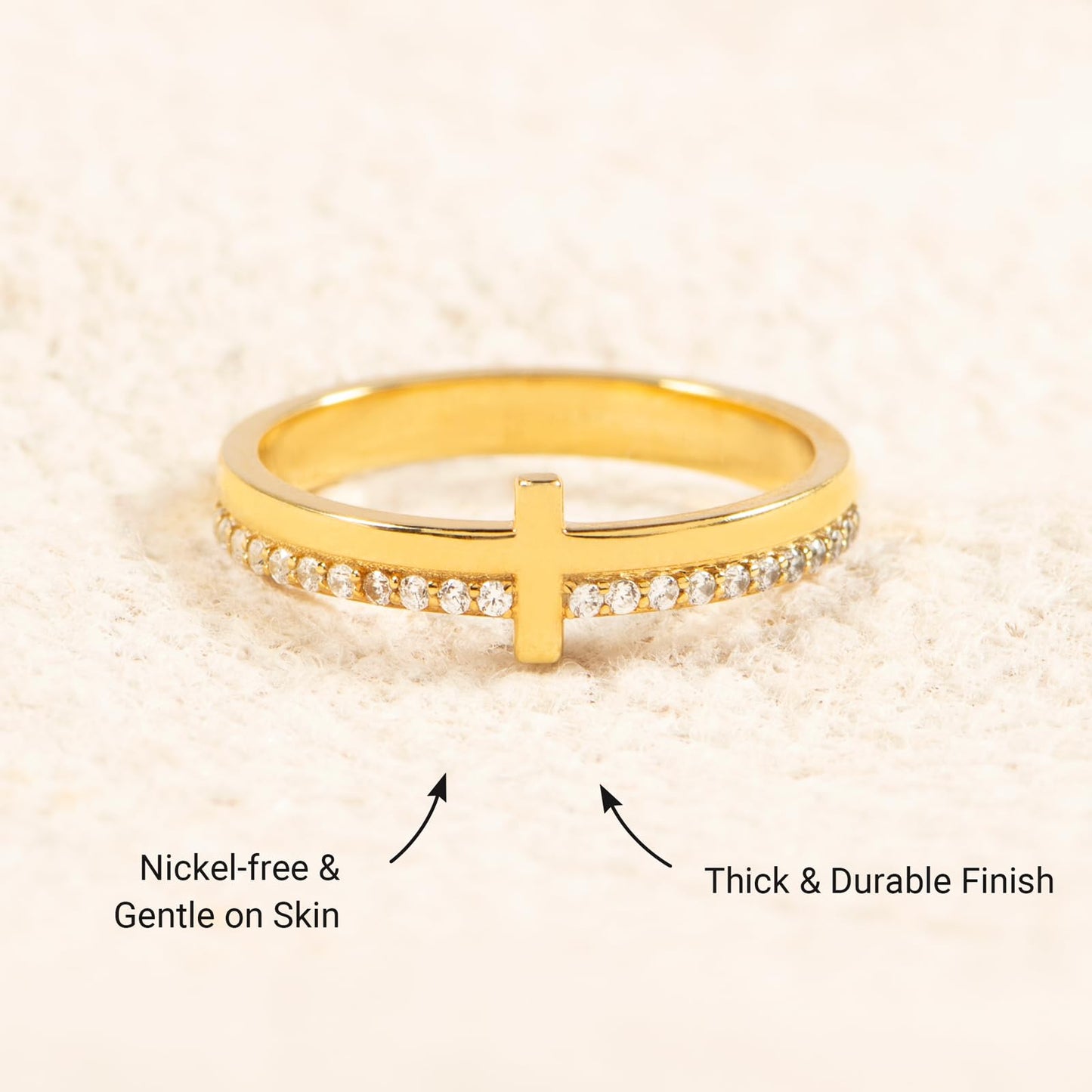 STORYJEWELLERY Cross Rings for Women, Purity Ring, Christian Ring, Gold Plated Rings for Women, Christian Jewelry, Confirmation Gifts, Baptism Gifts, Size 7
