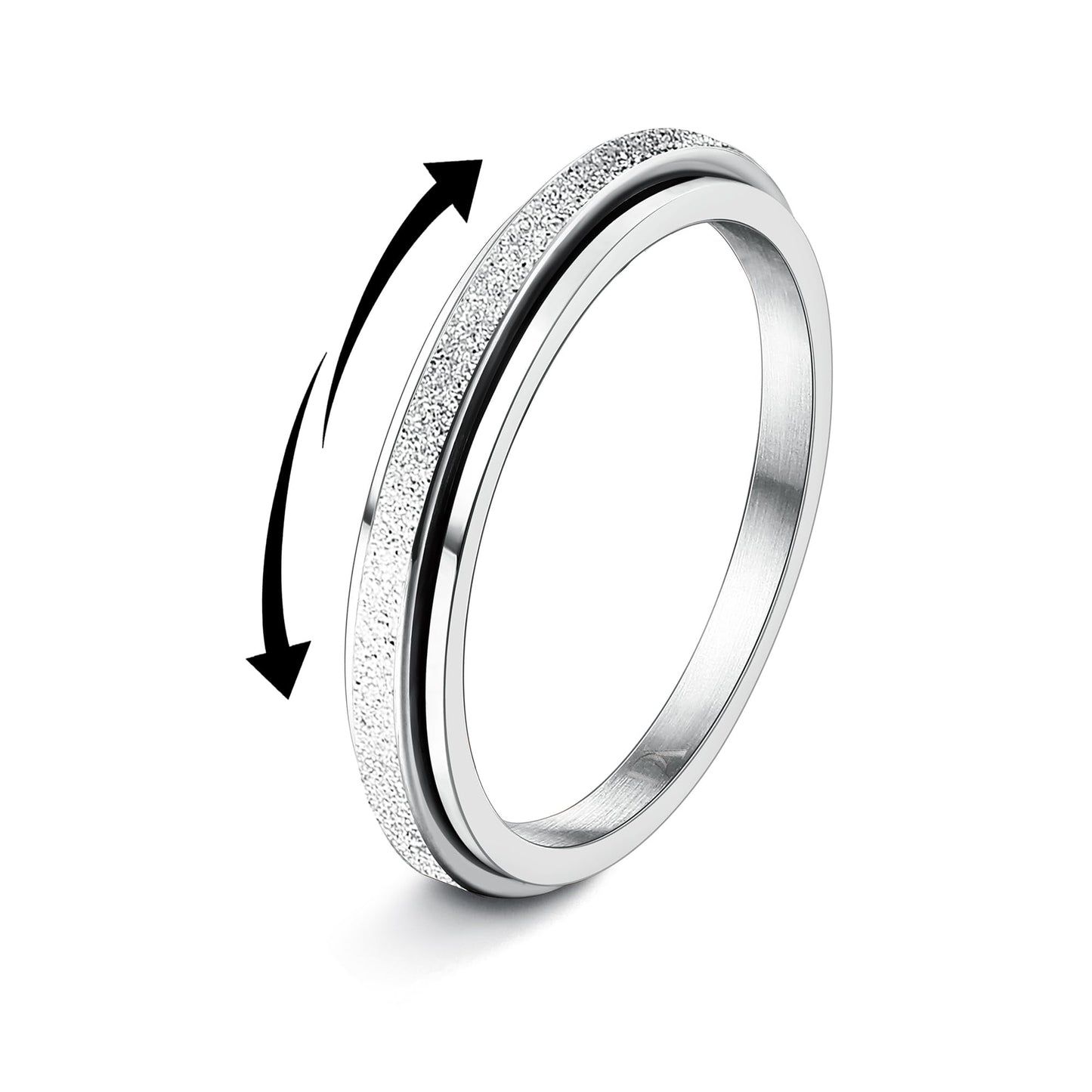 Diamday Fidget Rings for Women Men - 2mm Silver Spinner Stainless Steel Ring for Anxiety Stress Relief Glitter Sandblast Spinning Figit Anxiety Jewelry for Wedding Promise Size 9