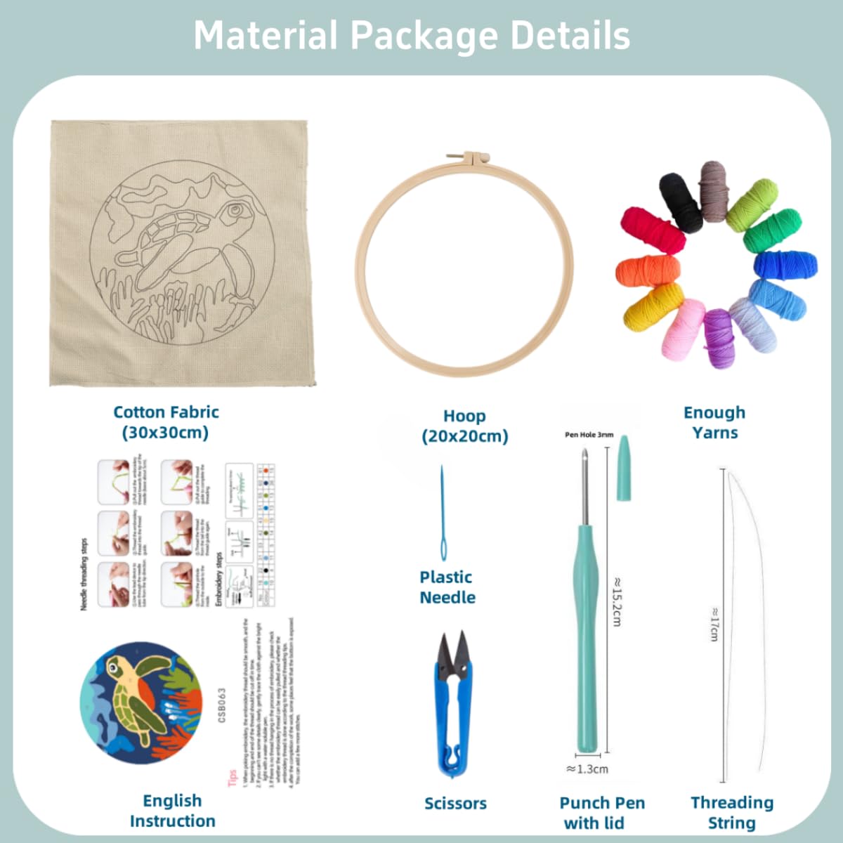 DIY Punch Needle Kits Seaside Beach and Palm Tree Easy for Beginners Starter Set with Hoop Needlepoint Embroidery Craft Hobby and Home Decor 20x20cm