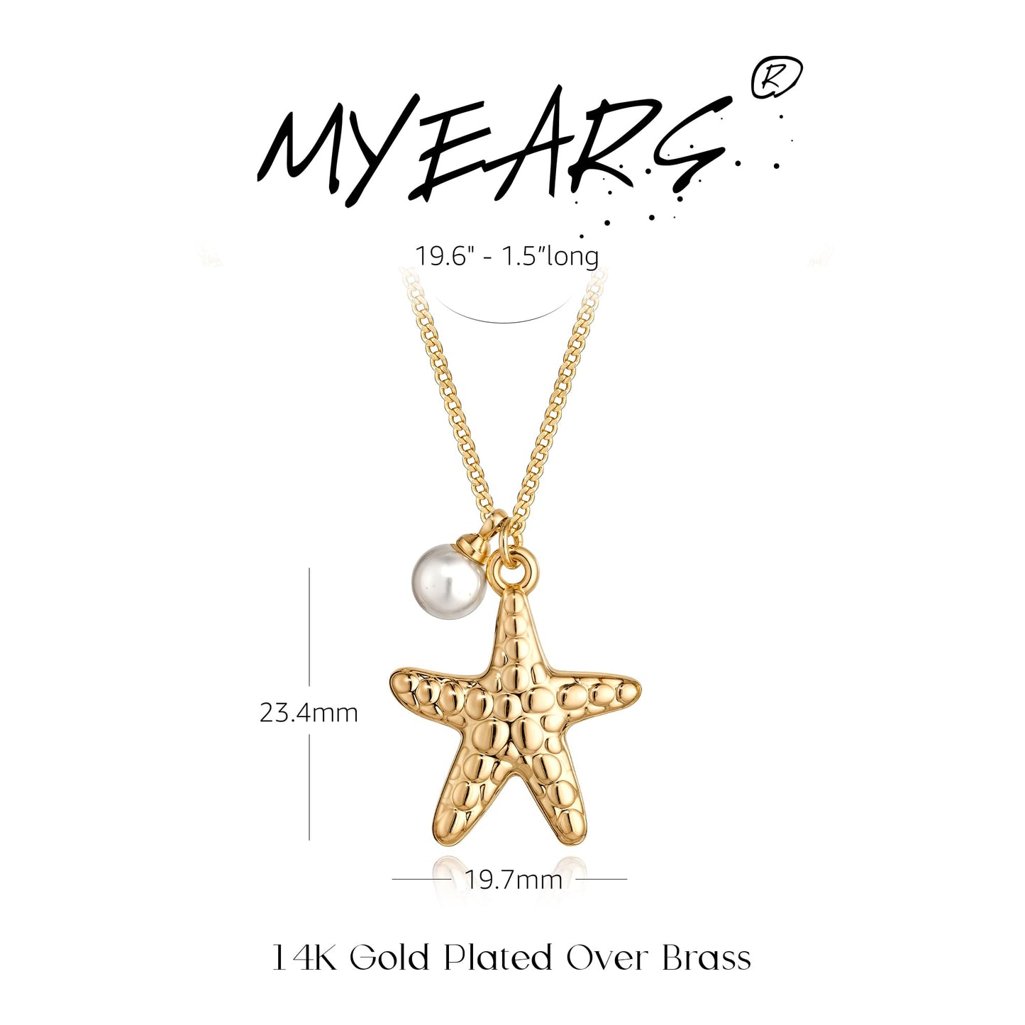 MYEARS Women Gold Necklace Starfish Pendant Pearl Bead 14K Simple Dainty Cuban Chain Everyday Summer Beach Jewelry
