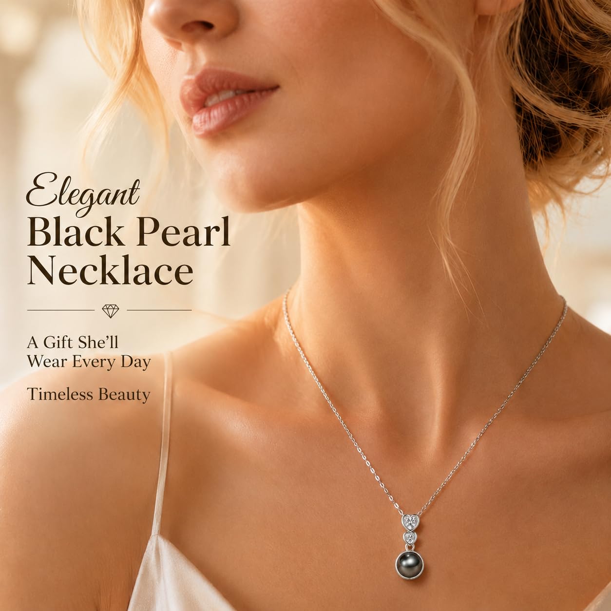 NONNYL Birthday Gift for Women Wife Natural Tahitian Black Pearl Necklace 8-9mm | 18K Gold Plated S925 Sterling Silver Luxury Jewelry Gift for Women | Anniversary Mom Wife Girlfriend Necklace