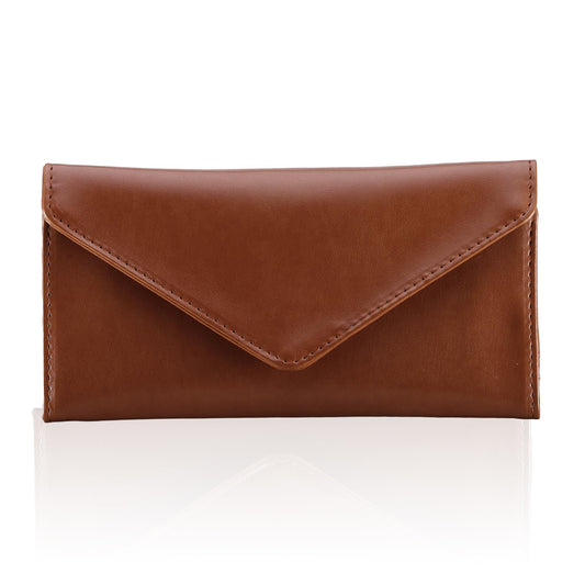 HAWEE Leather Cash Envelope Wallet, RFID Blocking Card Organizer for Women, Reusable Coin Pouch, Coffee Brown
