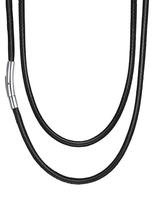 Suplight Waterproof 3mm Woven Wax Rope Chain For Men Women, Black Leather Necklace Cord With Superb Strong Clasp, Breathable Braided Leather Necklace DIY Jewelry For Pendant 18inch