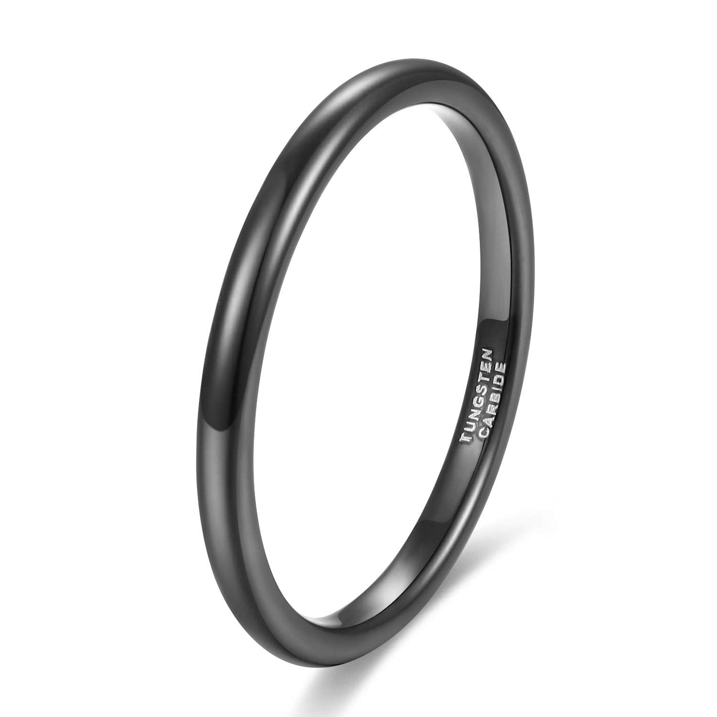 TRUMIUM 2mm Tungsten Rings for Women Men Thin Wedding Bands Engagement Promise Wedding Ring Beveled Edges Plain Domed Size 4