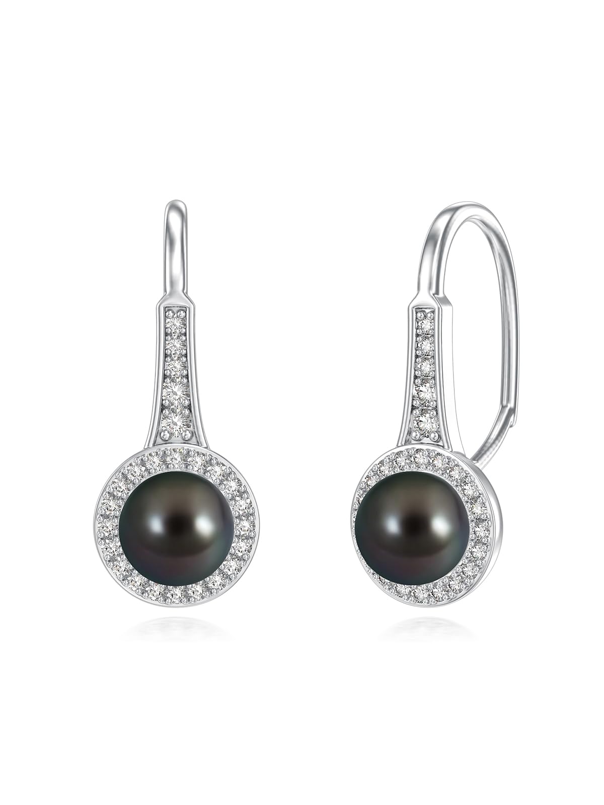 Tahitian Black Pearl Earring 18K White Gold Plated 925 Sterling Silver Earrings AAA+ Handpicked Pearl Earrings Leverback Earring Jewelry Gifts for Wife Women Anniversary Birthday