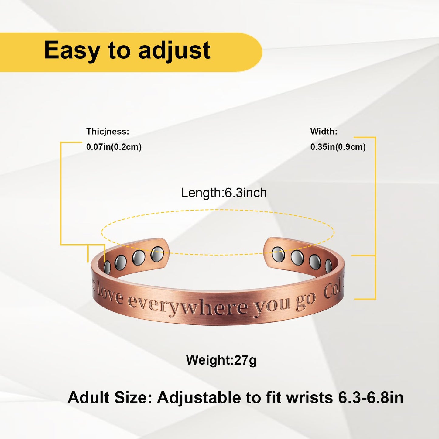 EnerMagiX Copper Magnetic Bracelet for Women, 99% Pure Copper Adjustable Bracelet, Fashsion Jewelry Presents (0946Q9)