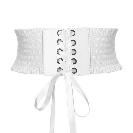 eYLun Womens Corset Elastic Belt Vintage Renaissance Lace-up Waist Belt Tied Corset Waspie Wide Belt White