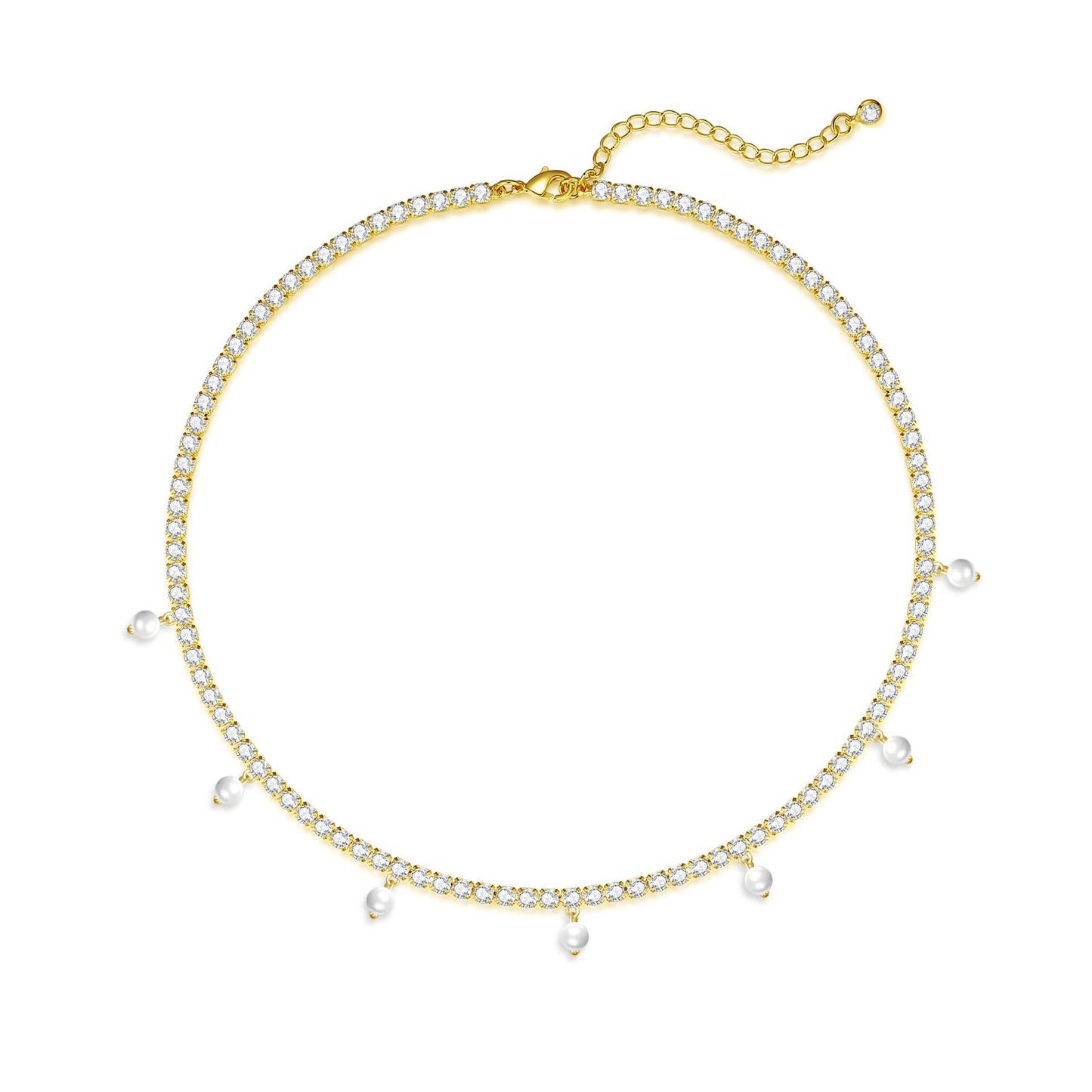 LULII Tennis Necklaces for Women Gold Rhinestone Choker Pearl Charm Necklace Dainty Cubic Zirconia Diamond Chain for Women Gold Jewelry Gift