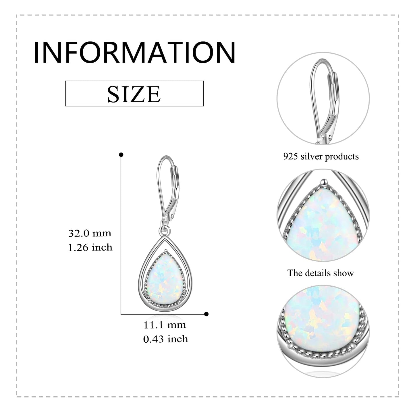 VONALA Opal Earrings 925 Sterling Silver Opal Leverback Earrings Teardrop Dangle Dangling Earrings Jewelry Gift for Women