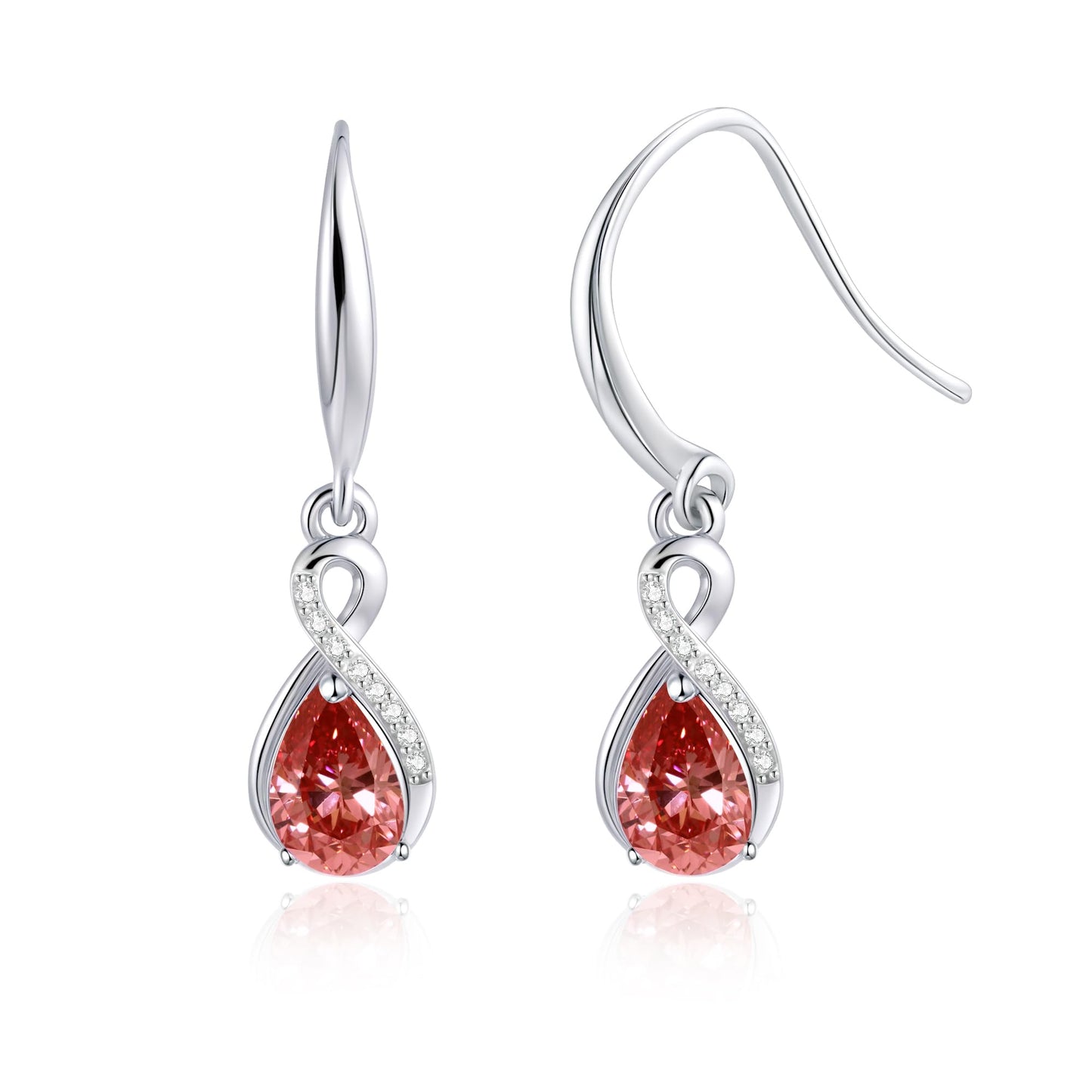 Infinity Birthstone Earrings 18K White Gold Plated 925 Sterling Silver Teardrop Infinity Drop Dangle Earrings Garnet Jewelry Birthday Gifts for Women Her Mother Wife