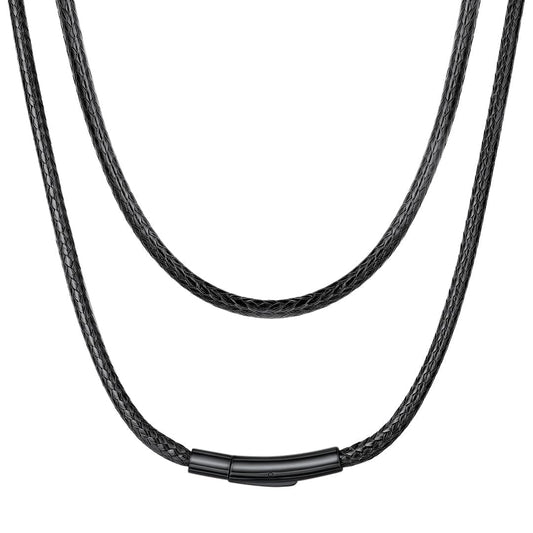 Durable Leather Cord Necklace for Man, Black 3mm Wax Rope String Neck Chains Jewelry for Women with Black Clasp 20"