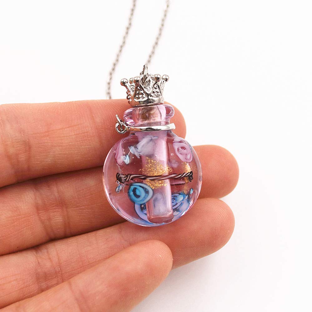 Stainless Steel Colored Glass Pendant Necklace Diffuser Perfume Pendant Aromatherapy Charms (Red)