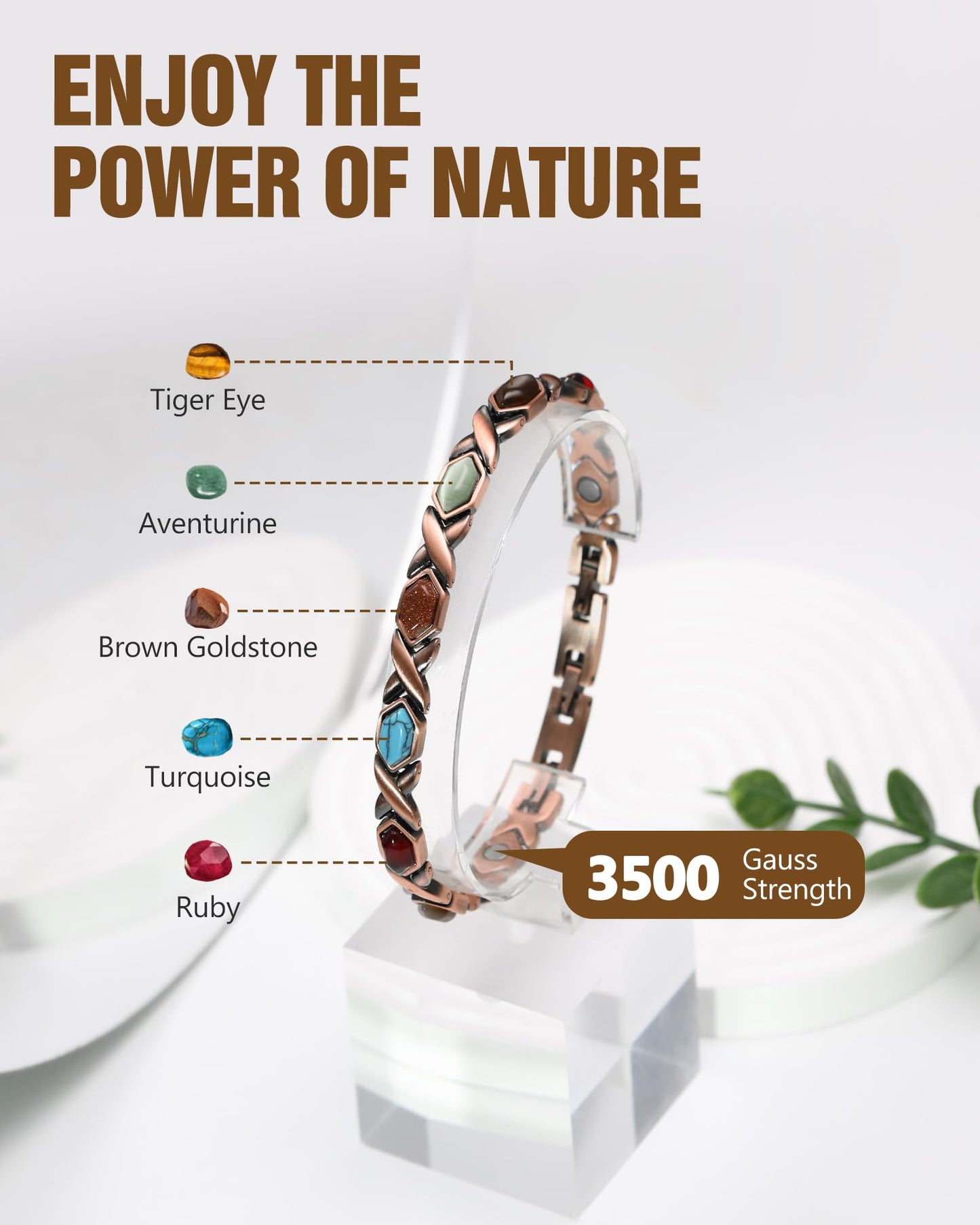 Feraco Copper Bracelet for Women,Pure Copper Magnetic Bracelets,Natural Gemstone,Gifts for Women