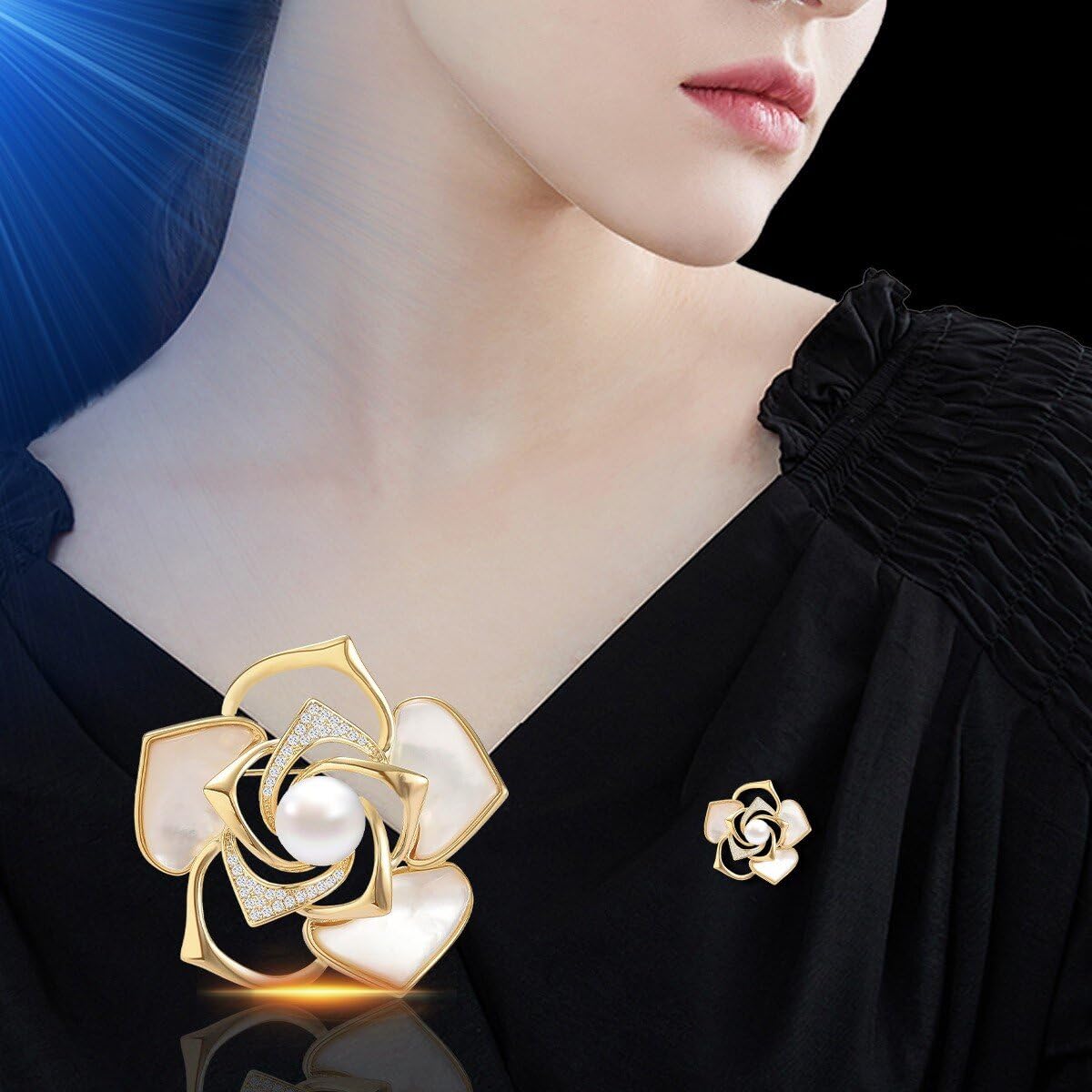 EMEGCY Rose Brooch for Women Gold Flower Brooch Pin Rhinestone Blooming Rose Flower Lapel Pin 18k Gold Plated Jewelry for Wife Mom Birthday Anniversary