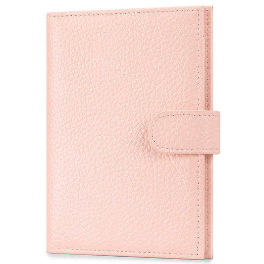 FREYAMIRA Passport Holder for Travel Women RFID Blocking Genuine Leather Passport Wallet with Card Slots, Zipper Coins Pocket, Cash Holder, Pink
