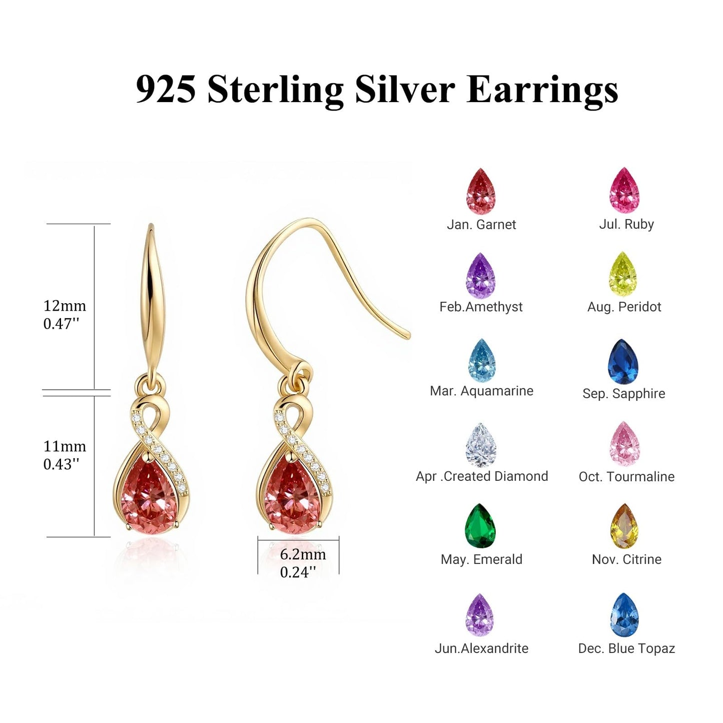 Infinity Birthstone Earrings 18K Gold Plated 925 Sterling Silver Teardrop Infinity Drop Dangle Earrings Garnet Jewelry Birthday Gifts for Women Her Mother Wife
