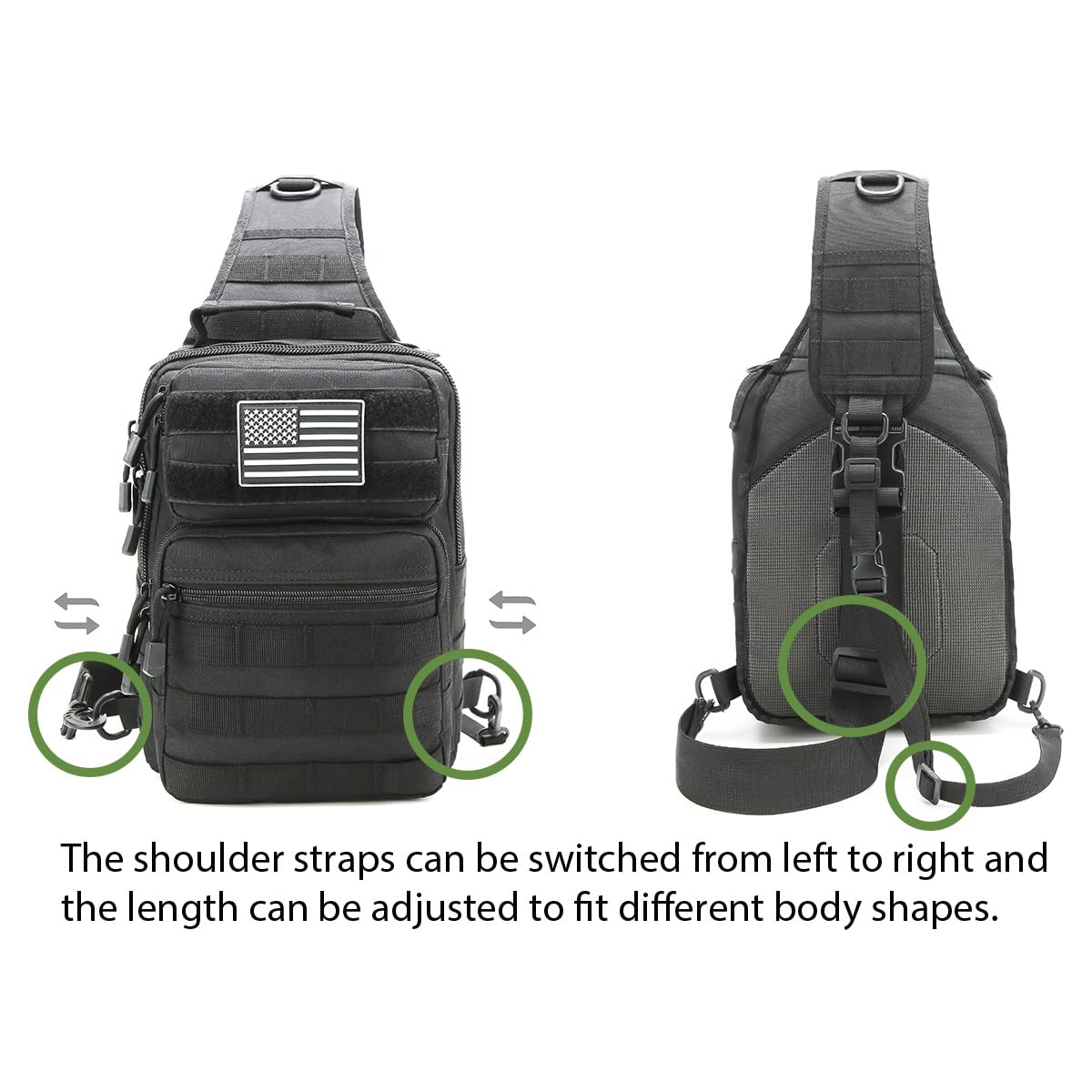 GAZJYUSP Tactical travel sling bag Molle Crossbody bag Small tactical concealed carry bag Over the shoulder bag Daypack Range Bag Shoulder pack Hunting chest Bag (Black)