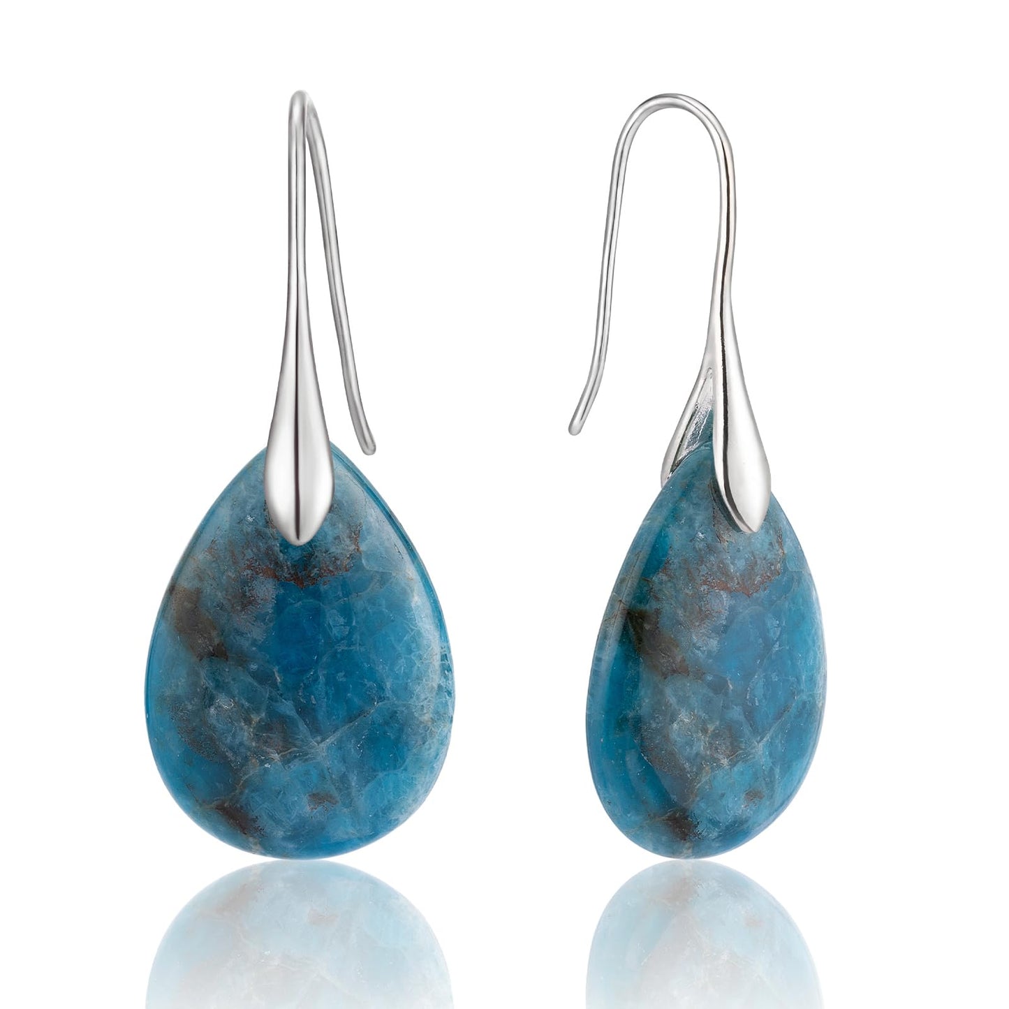 SELOVO Cyan Color Teardrop Stone Dangle Drop Fishhook Earrings Silver Tone