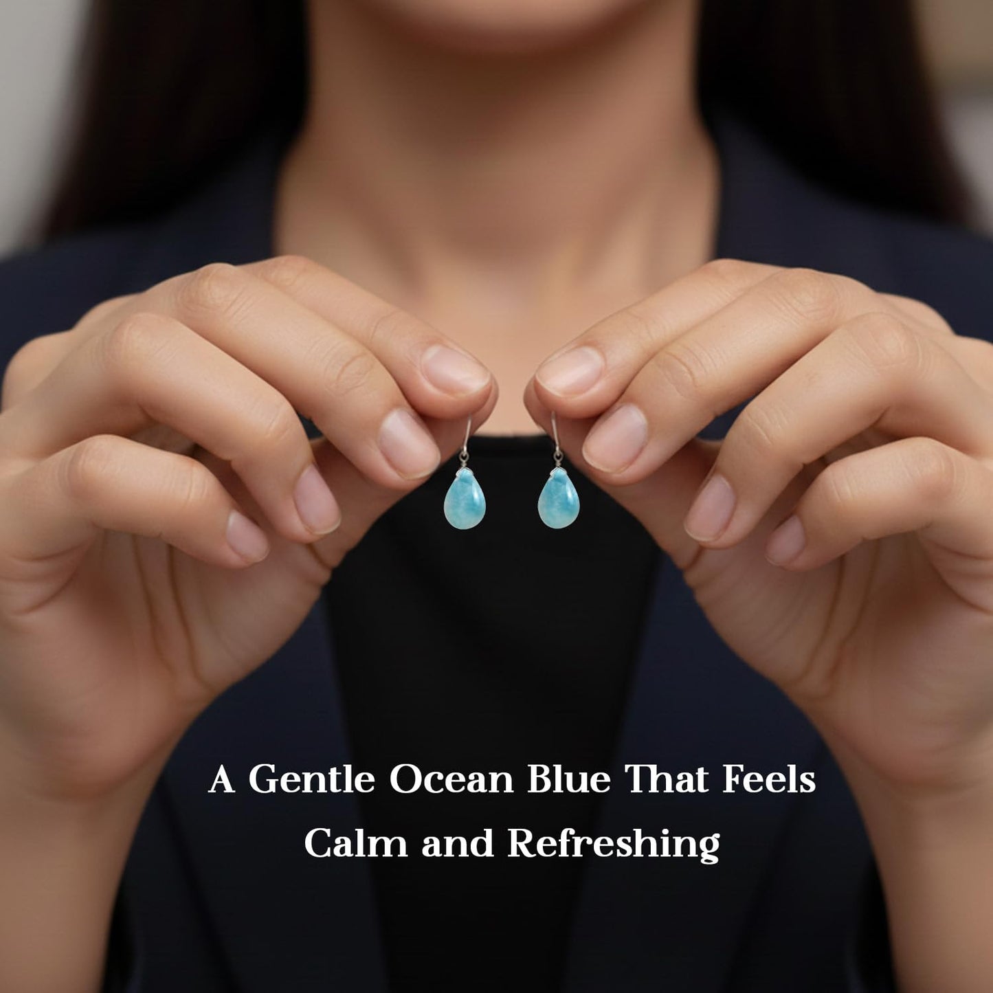 GemInspire Natural Larimar Teardrop Dangle Earrings for Women, Leverback Pear Shaped Gemstone, 925 Sterling Silver Leverback, Handmade Lightweight Jewelry Gift