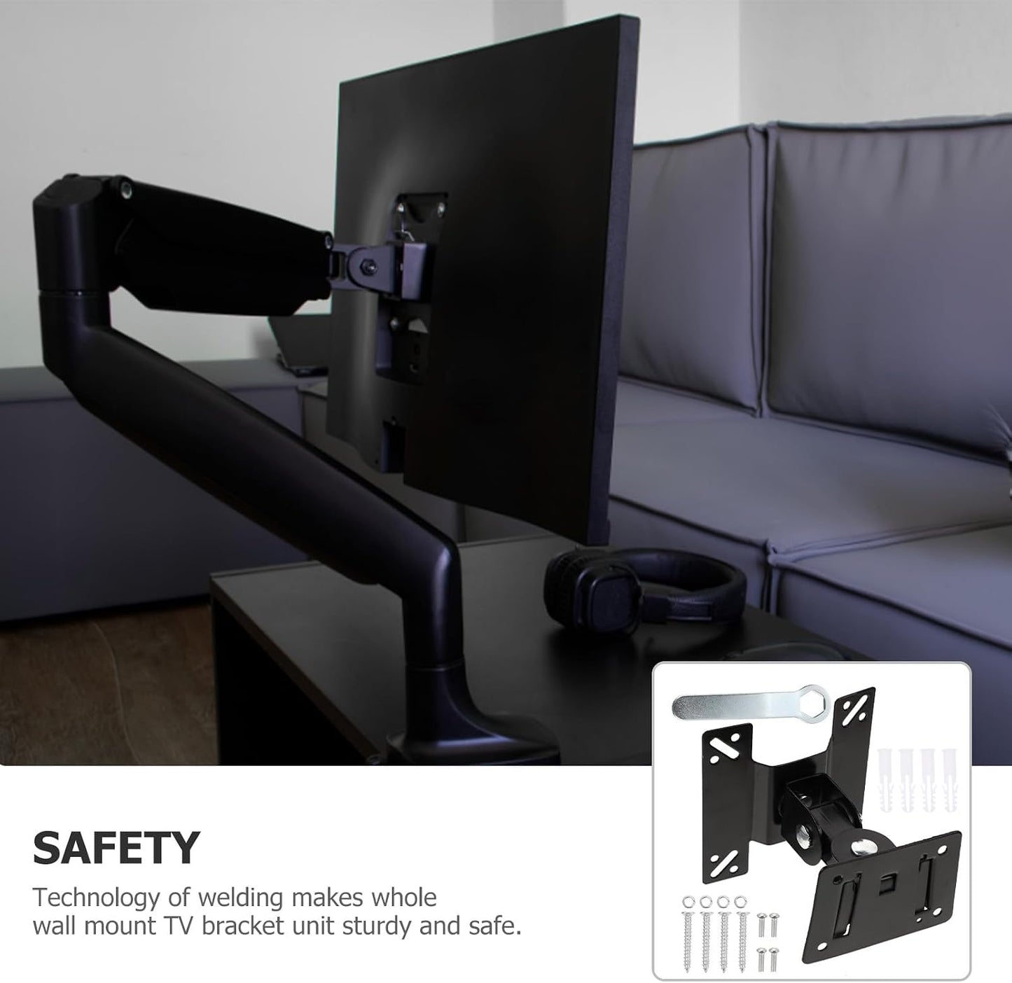 KALLORY 360 14-27 Inch Rotatable Monitor Stand and Tv Wall Mount Bracket with Metal Pivot Swivel for LCD Screens
