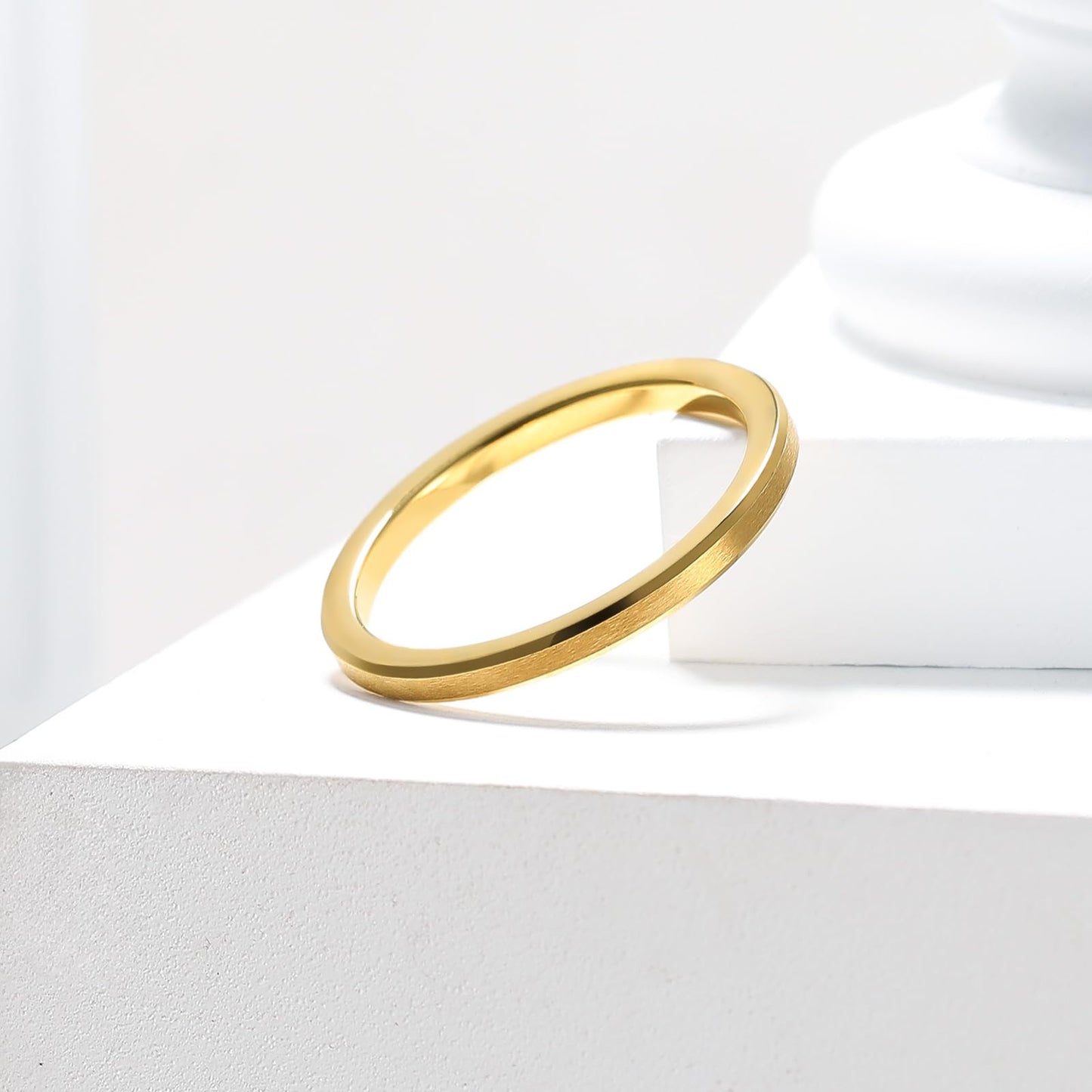King Will 2mm Gold Tungsten Wedding Band Basic Wedding Ring For Men with Brushed Matte Surface Beveled Polished Edge Comfort Fit 8