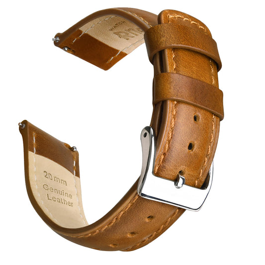 Ritche Quick Release Leather Watch Bands Genuine Watch Straps for Men Women- 18mm 20mm 21mm 22mm 23mm 24mm Top Grain Leather Watch Strap, Toffee Brown & Silver, 24mm, Classic