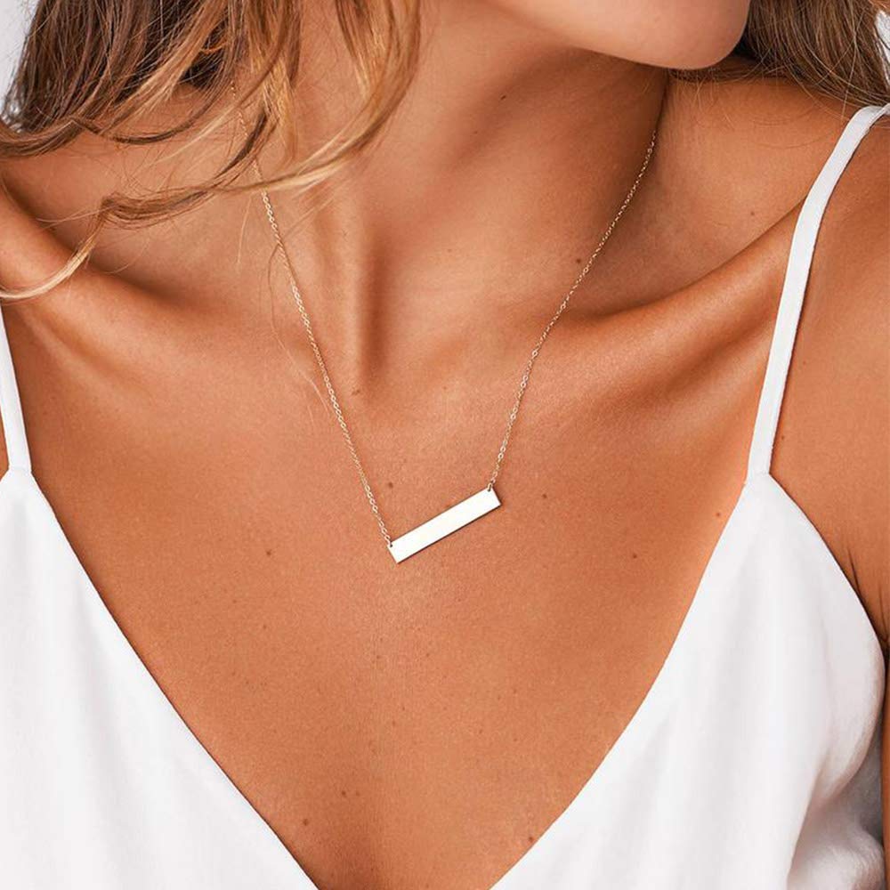 Turandoss Minimalism Layered Chain Bar Disc Necklace Delicate Handmade Choker Necklaces for Women