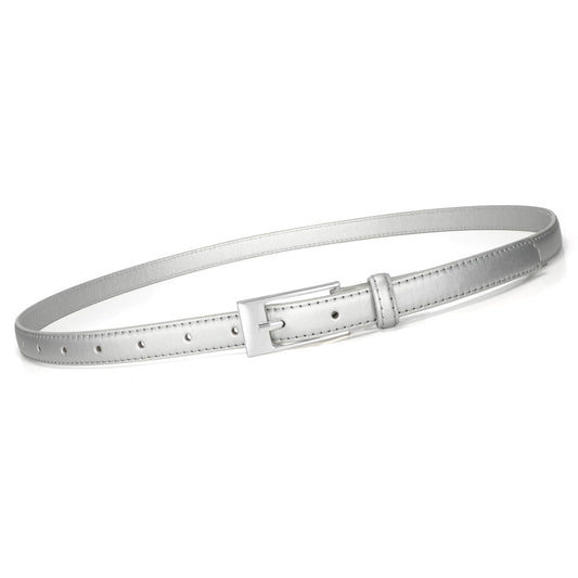 VONMELLI Thin Belts for Women Skinny Leather Sliver Belt Women for Dress Jeans Fashion Waist Belt with Sliver Buckle, S