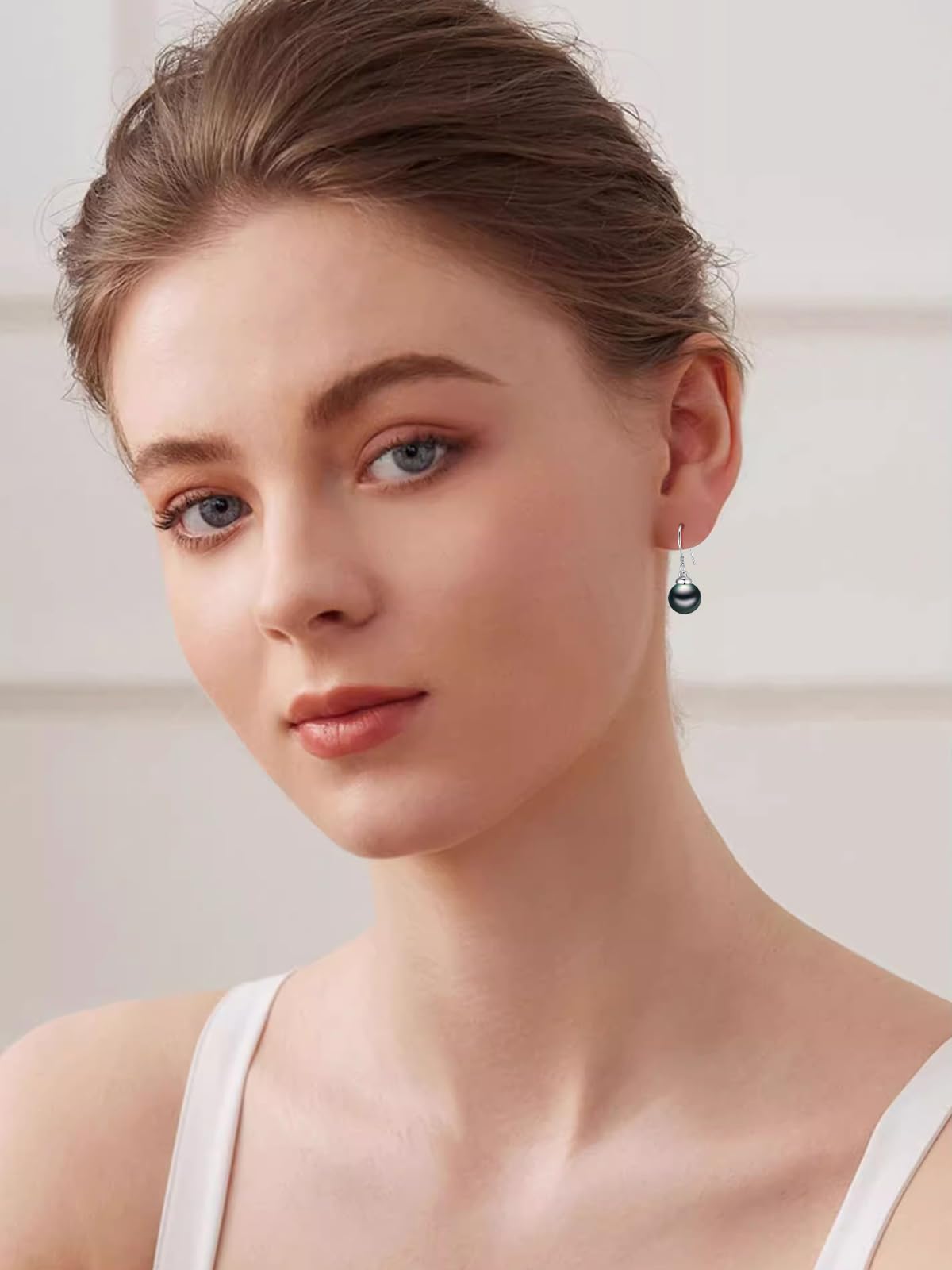 Tahitian Black Pearl Earrings 18K White Gold Plated 925 Sterling Silver Earrings AAA+ Handpicked Pearl Jewelry Gifts Drop Dangle Earrings for Wife Women Wedding Anniversary Birthday