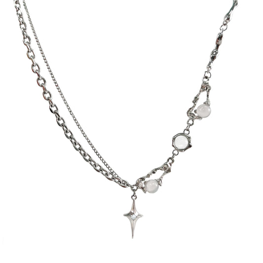 Buyongwant Y2k Irregular Necklace Star Pendant Moonlight Stone Fashion Collar Chain Design Spicy Silver Jewelry Women