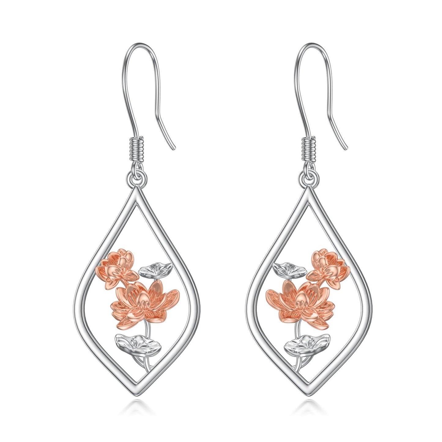 Lotus Earrings Sterling Silver Lotus Flower Floral Dangle Dangling Drop Earrings Boho Yoga Jewelry Gifts for Women