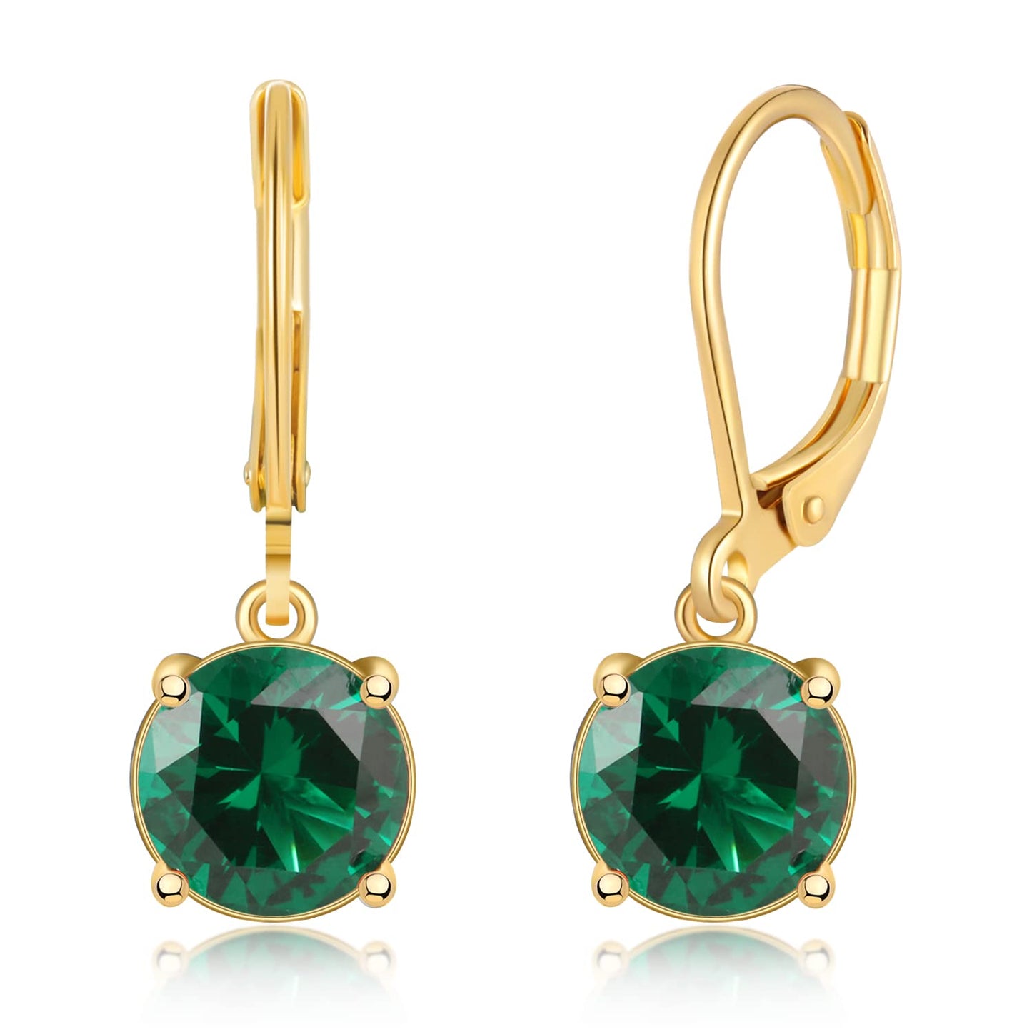 CiNily Leverback Dangle Earrings for Women Ladies Green Cubic Zircon Pendant Earrings 14K Gold Plated Hypoallergenic Crystal Drop Earrings for Sensitive Ears Jewelry 8 mm