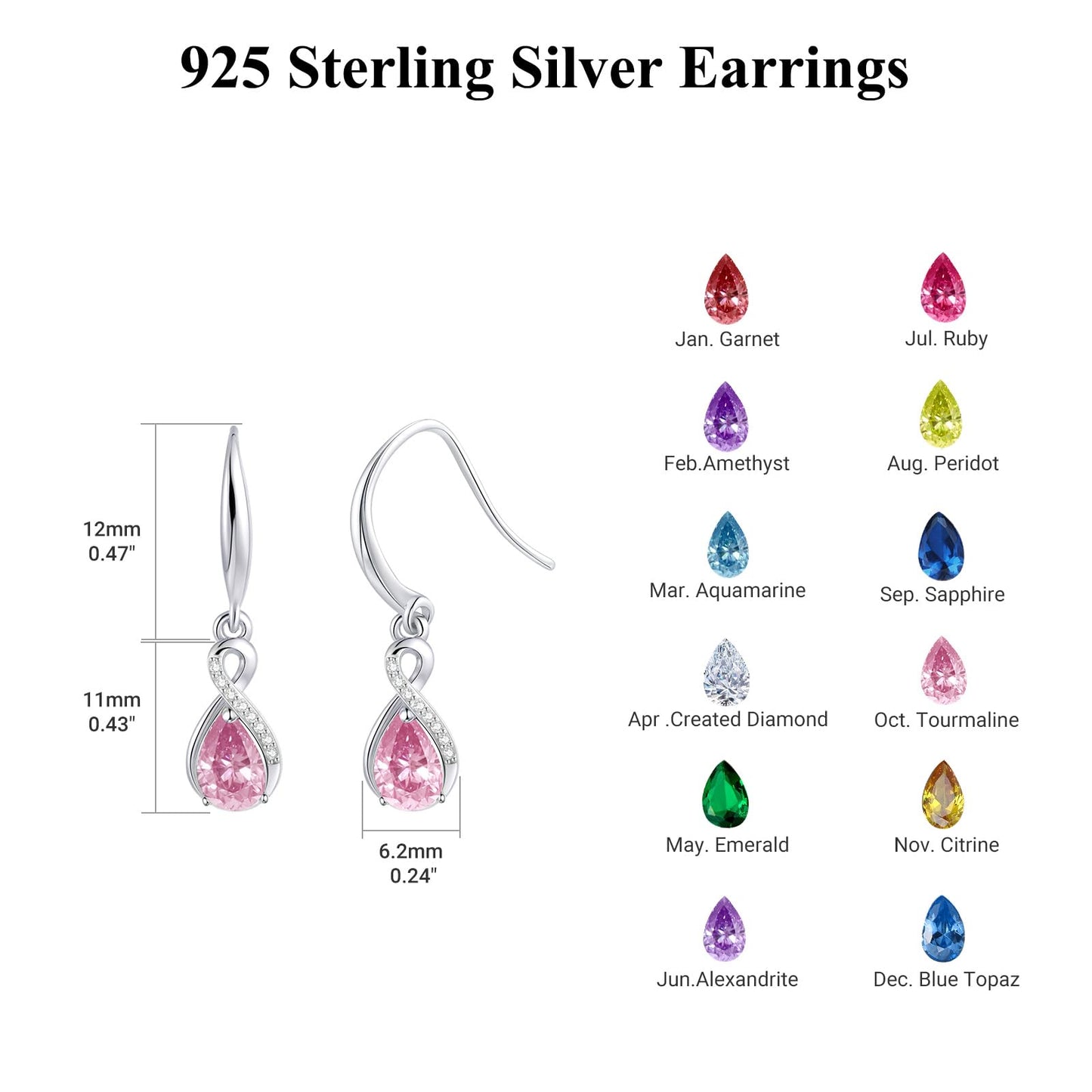 Infinity Birthstone Earrings 18K White Gold Plated 925 Sterling Silver Teardrop Infinity Drop Dangle Earrings October Birthstone Jewelry Birthday Gifts for Women Her Mother Wife