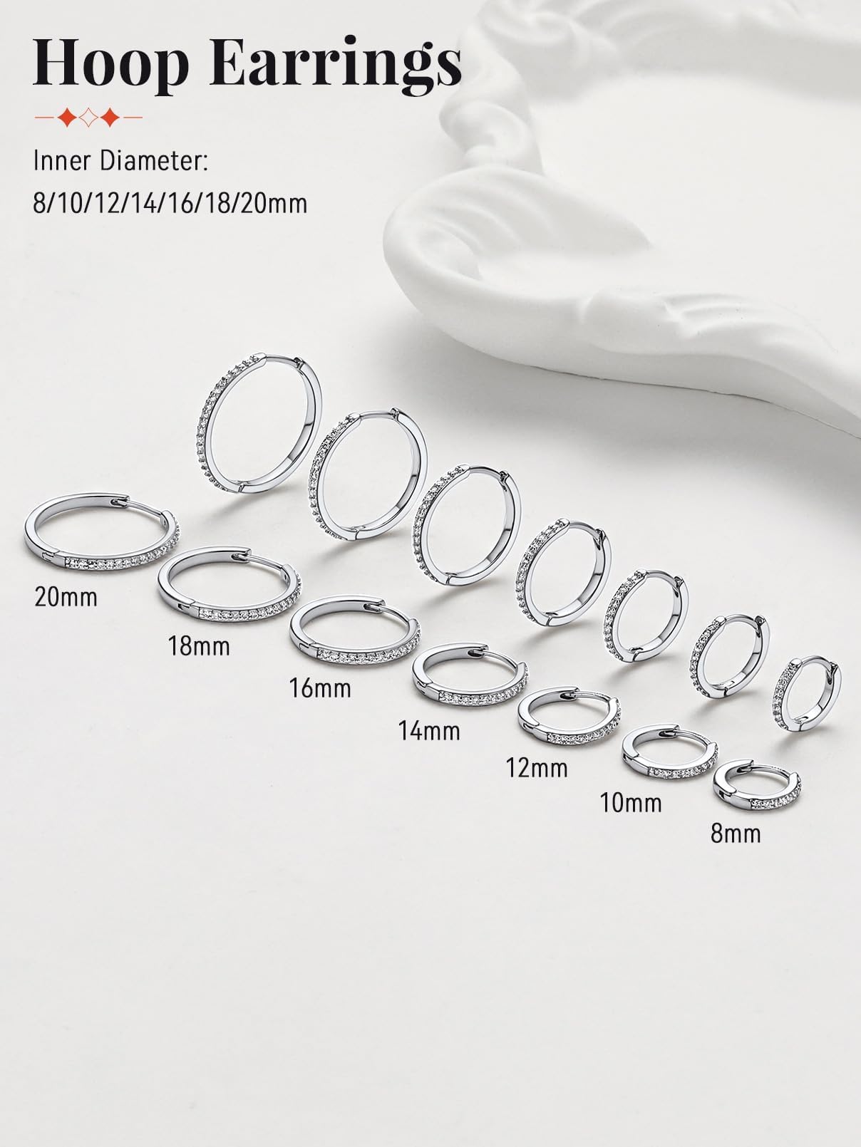 FaithHeart Cubic Zirconia Hoop Earrings for Women, Silver Hypoallergenic Huggie Hoop Earrings, Small Cartilage Earrings for Women 16mm, Send Gift Box