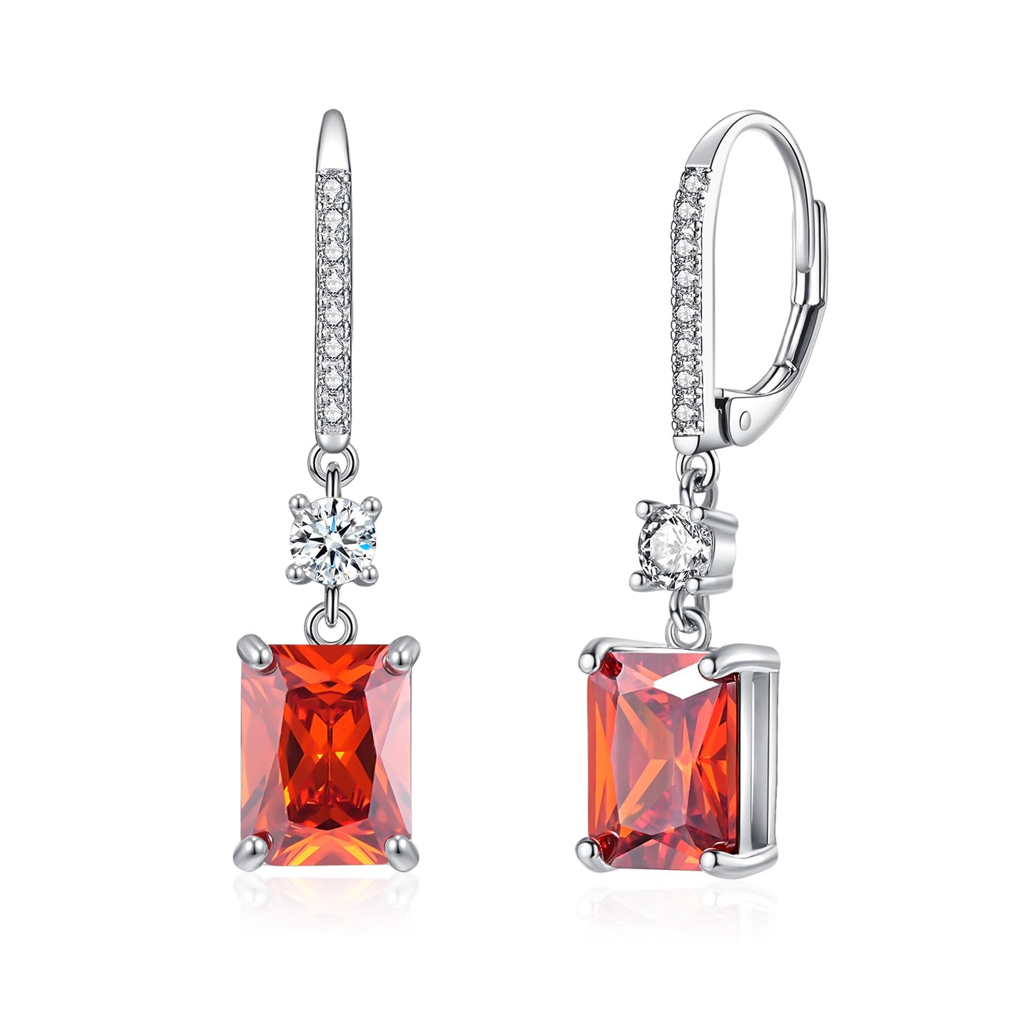 CiNily Rectangular-cut Drop Dangle Earrings Hypoallergenic, 14K White Gold Plated Red Cubic Zircon Earrings Diamond Dangle Earrings Jewelry for Sensitive Ear