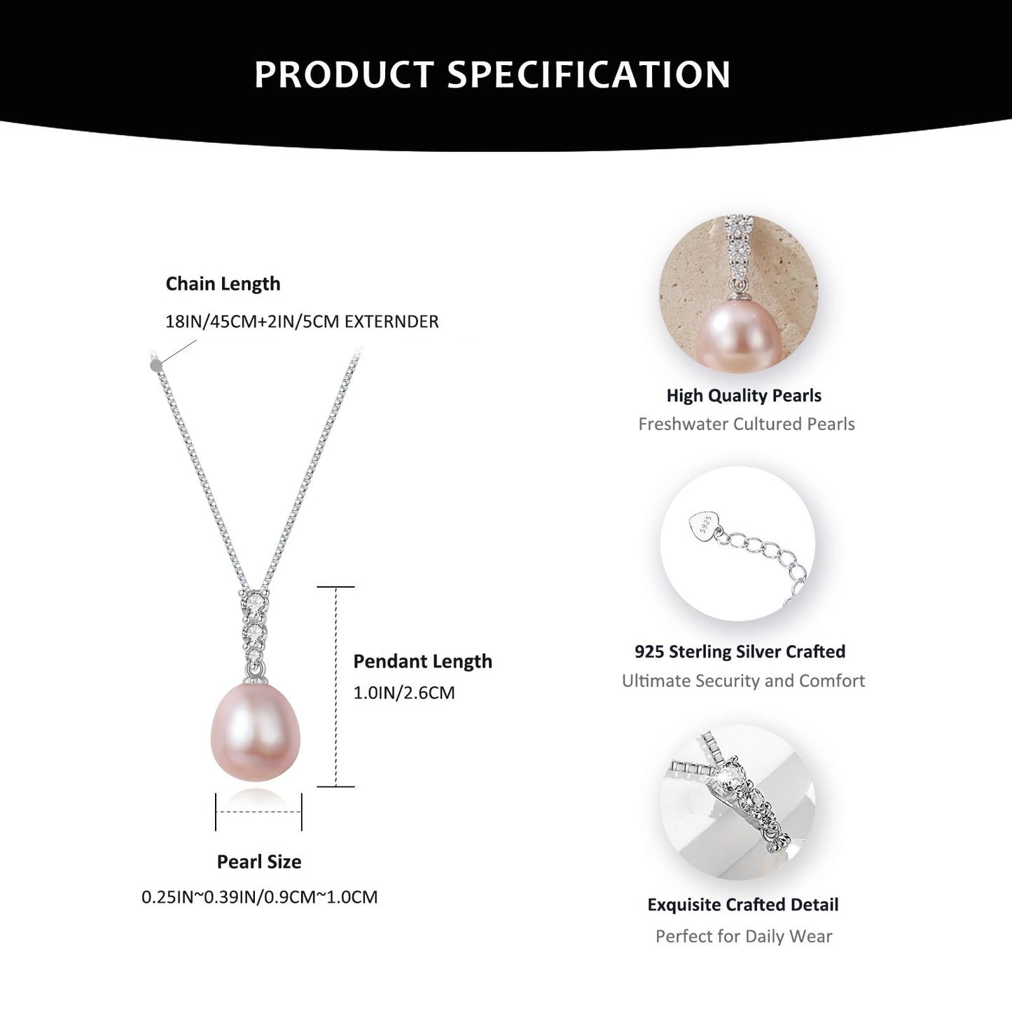 BAMIKI Purple Pearl Necklace and Earrings Set, Freshwater Cultured Pearl Jewelry Set in 925 Sterling Silver with CZ - Elegance for Wife, Mom, Girlfriend on Anniversary, Mother's Day, or Birthday