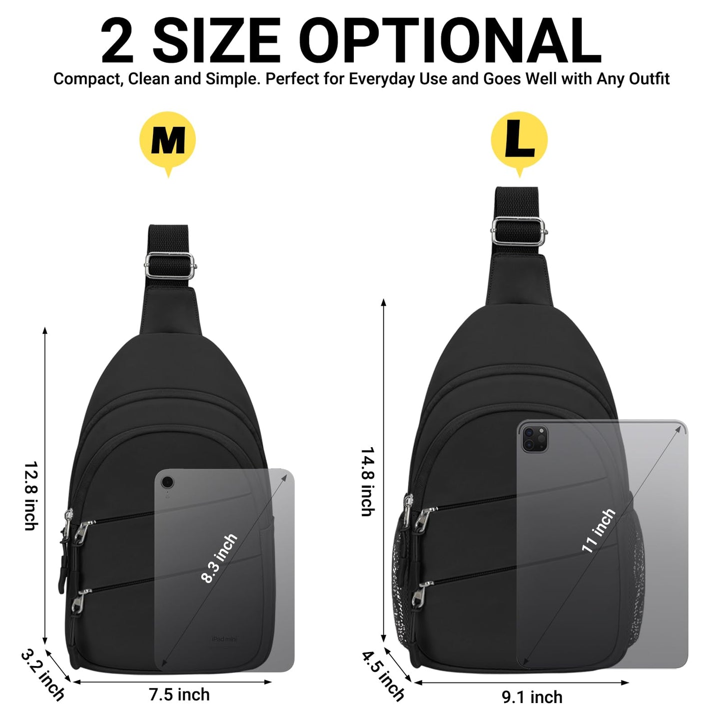 Tuwubi Crossbody Bags for Women, Sling Bag for Men, Small Hiking Backpack Anti Theft Lightweight for Outdoors Travel (M, Black)