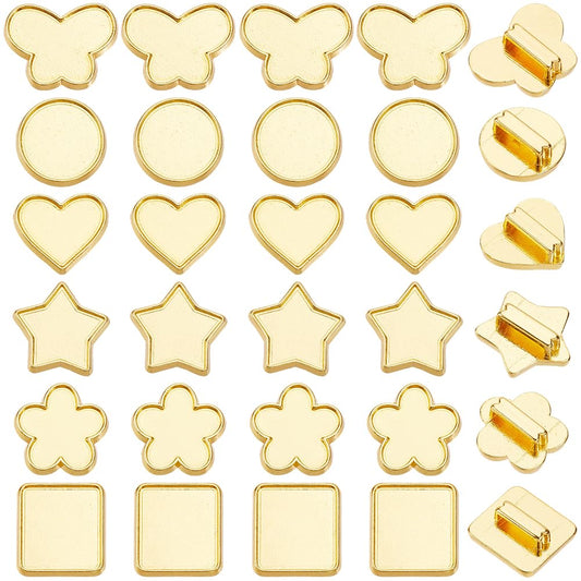 SUNNYCLUE 1 Box 48Pcs 6 Styles Bezel Tray Settings Gold Slider Charm Bulk Round Star Butterfly Heart Blank Trays Metal 8mm Hole Slide Beads for Bracelets Jewelry Making Supplies DIY Crafts Wristbands