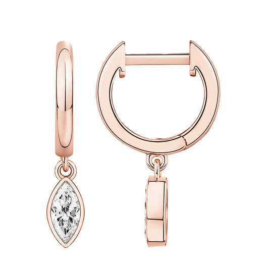 PAVOI 14K Rose Gold Plated S925 Sterling Silver Post Drop/Dangle Huggie Earrings for Women | Dainty Marquise Earrings
