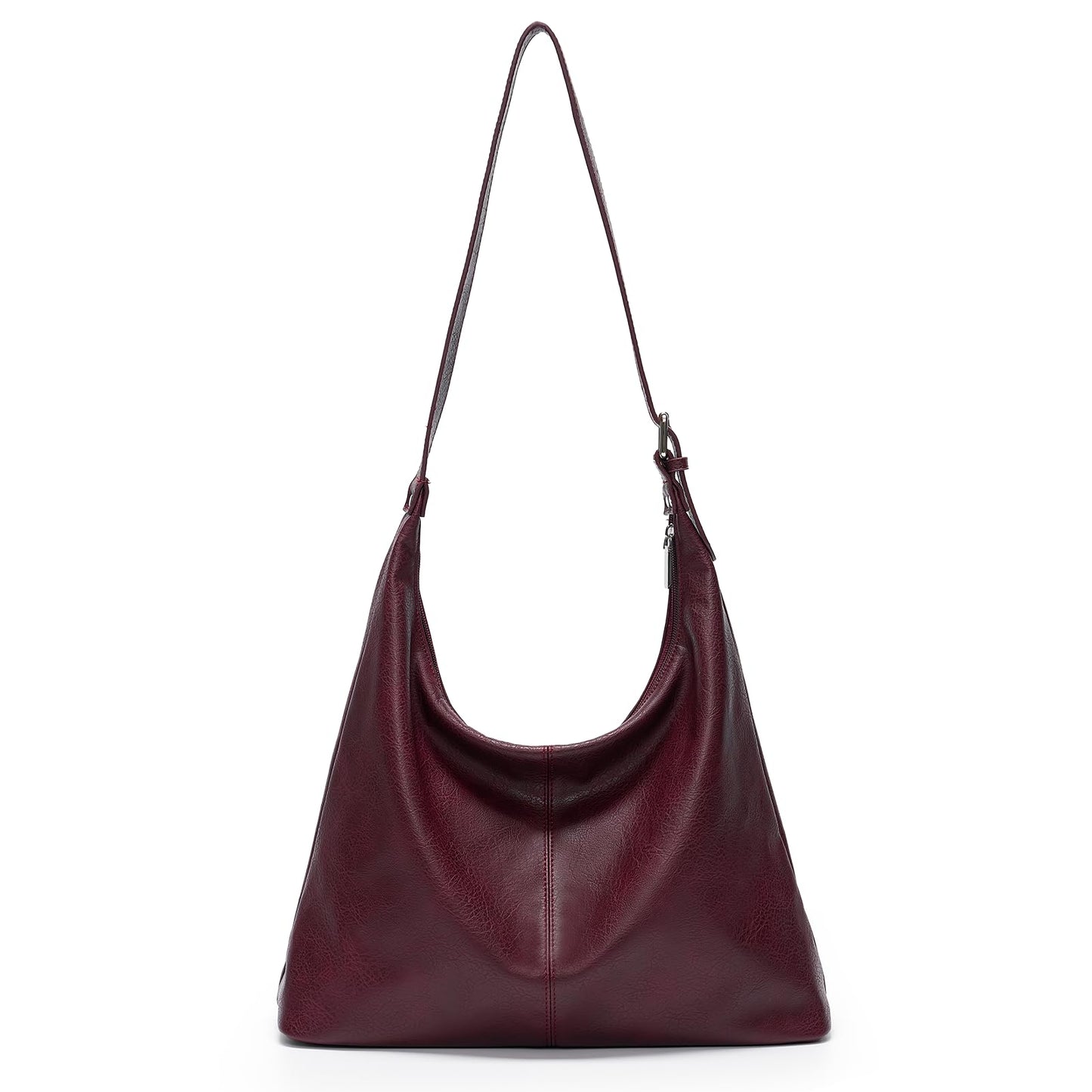 Hobo Bags for Women, Slouchy Shoulder Purse in Vintage Burgundy Vegan Leather, Large Handbag with Adjustable Strap & Center Divider Pocket
