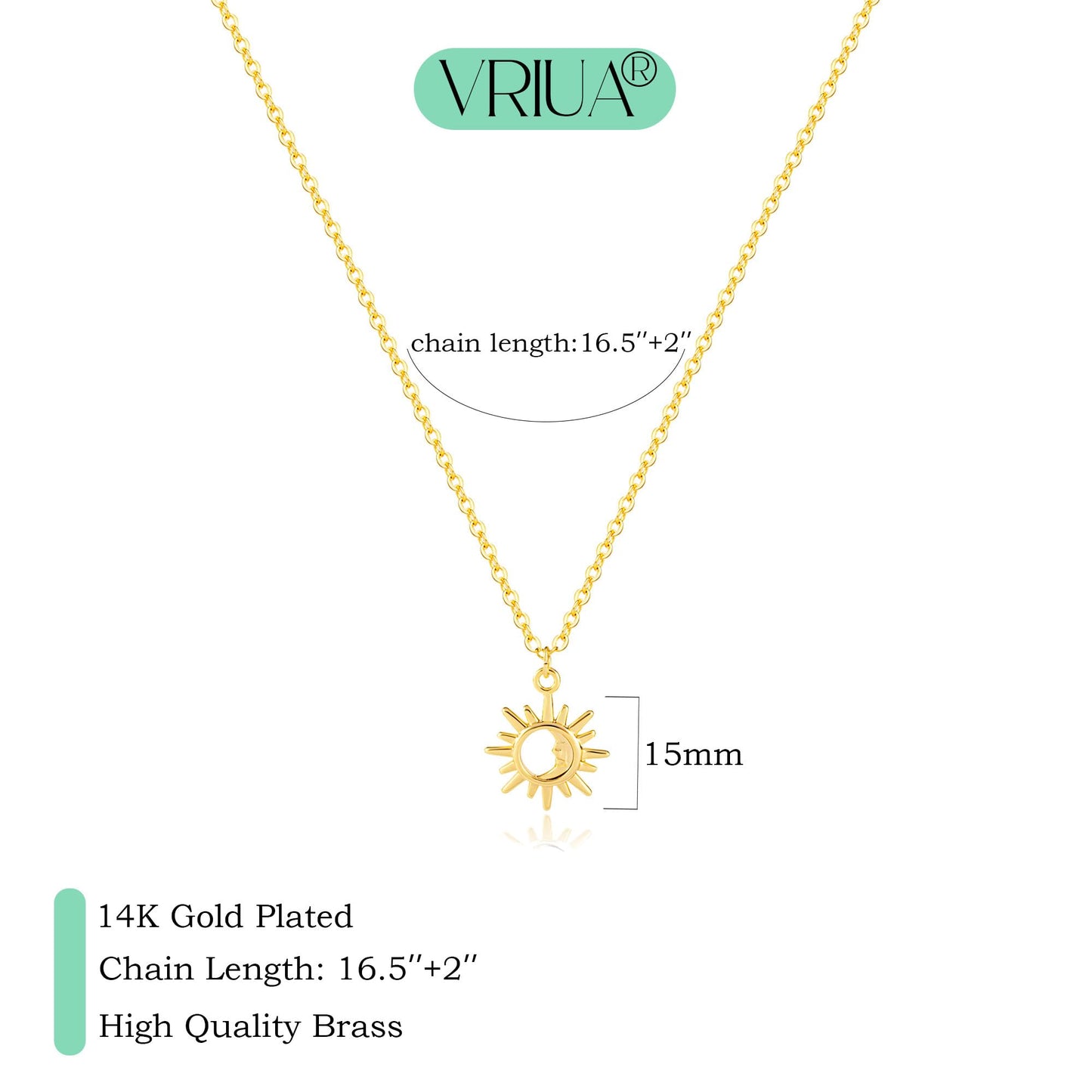 VRIUA Sun Necklace for Women 14k Gold Plated Dainty Sun Pendant Necklace Simple Gold Moon Necklace Minimalist Jewelry