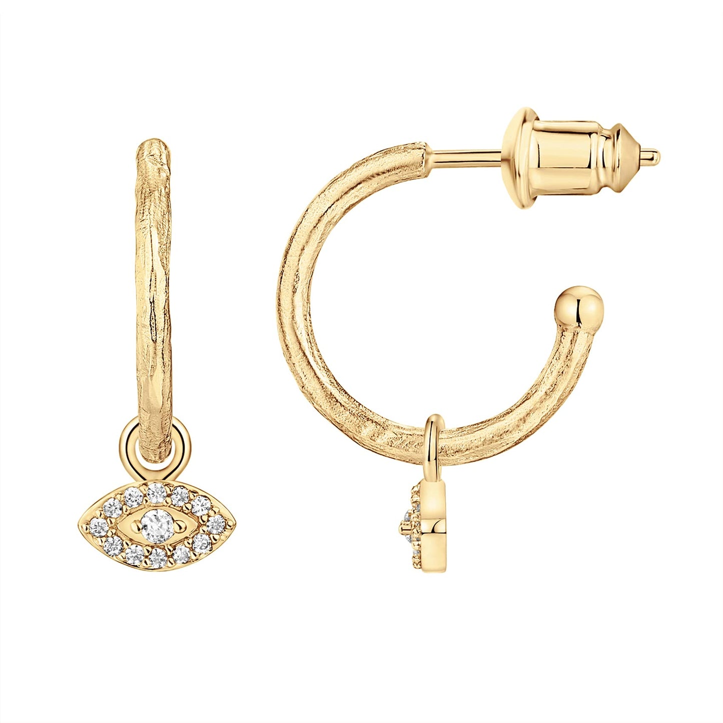 PAVOI 14K Yellow Gold Plated 925 Sterling Silver Post Huggie with Dangle - Small Hoop Earrings for Women - Trendy Evil Eye Hoop Earrings - CZ Huggie