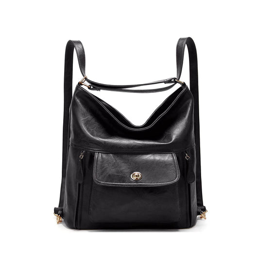 myfriday Vintage Leather Fashion Backpack Purse for Women Large Capacity Convertible Backpack Travel Daily Daypack (Black)