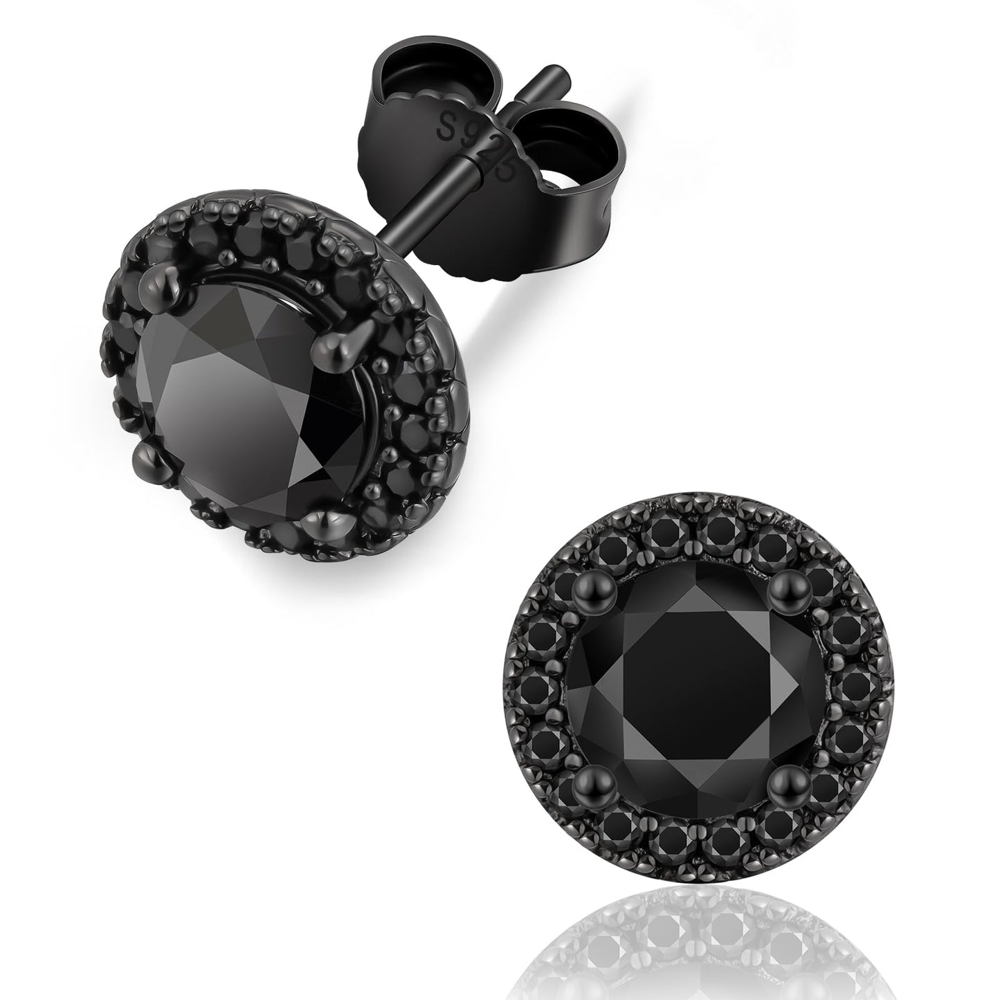 KRKC Black Moissanite Stud Earrings for Men, D Color VVS1 Clarity, Lab Created Diamond Earrings, Vermeil 925 Sterling Silver Hypoallergenic 14K Black Gold Friction Back Earrings Jewelry for Men Women Gift