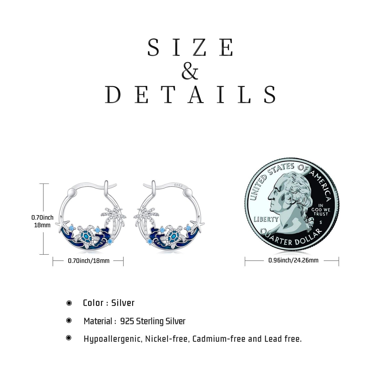 JUSTKIDSTOY Sea Turtle Earrings 925 Sterling Silver Ocean Hoop Earrings Wave Palm Tree Starfish Earrings Beach Themed Jewelry Turtle Graduation Gifts for Women Daughter Her